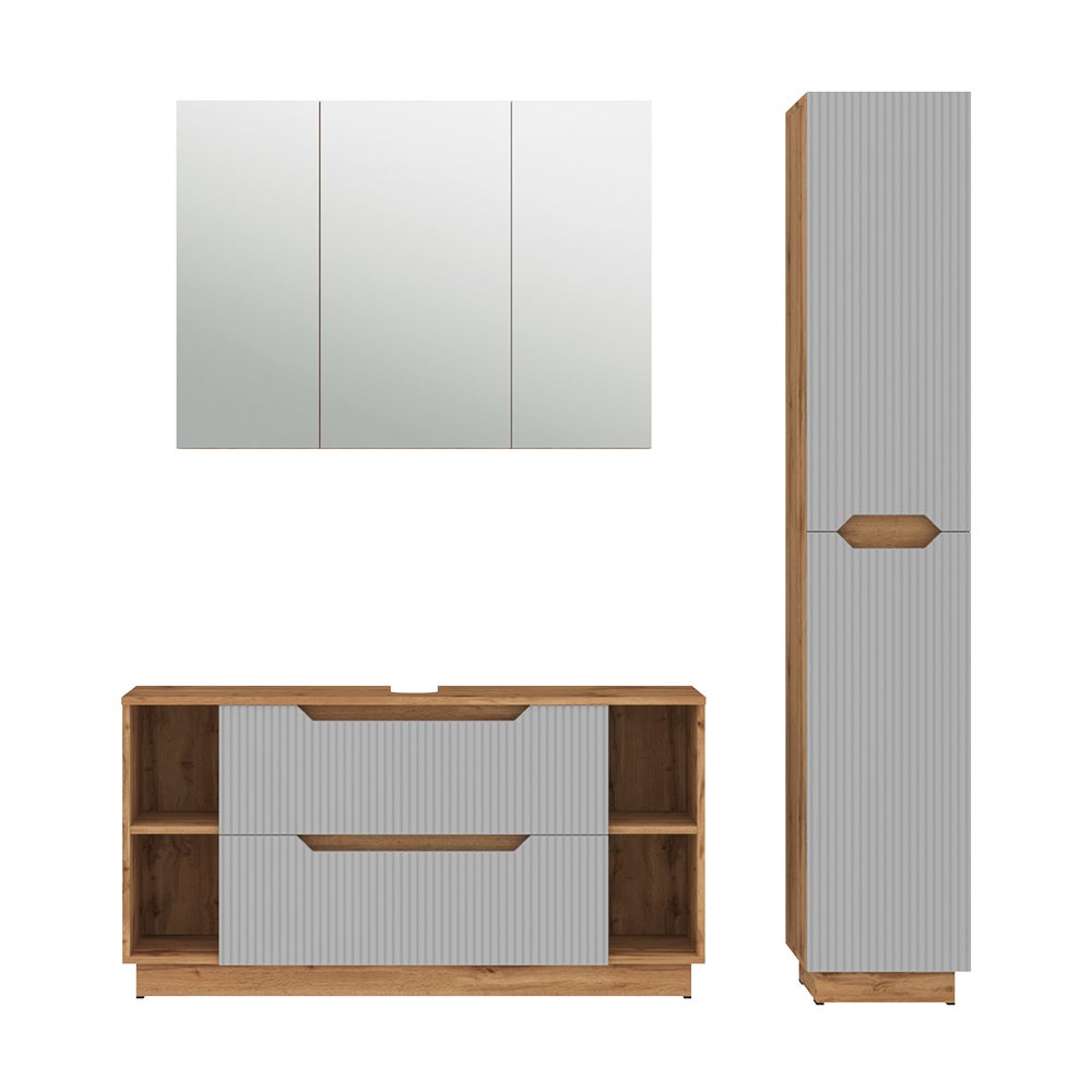 Vicco Zestaw mebli łazienkowych Lotta, Dąb/szary w paski, 3 części