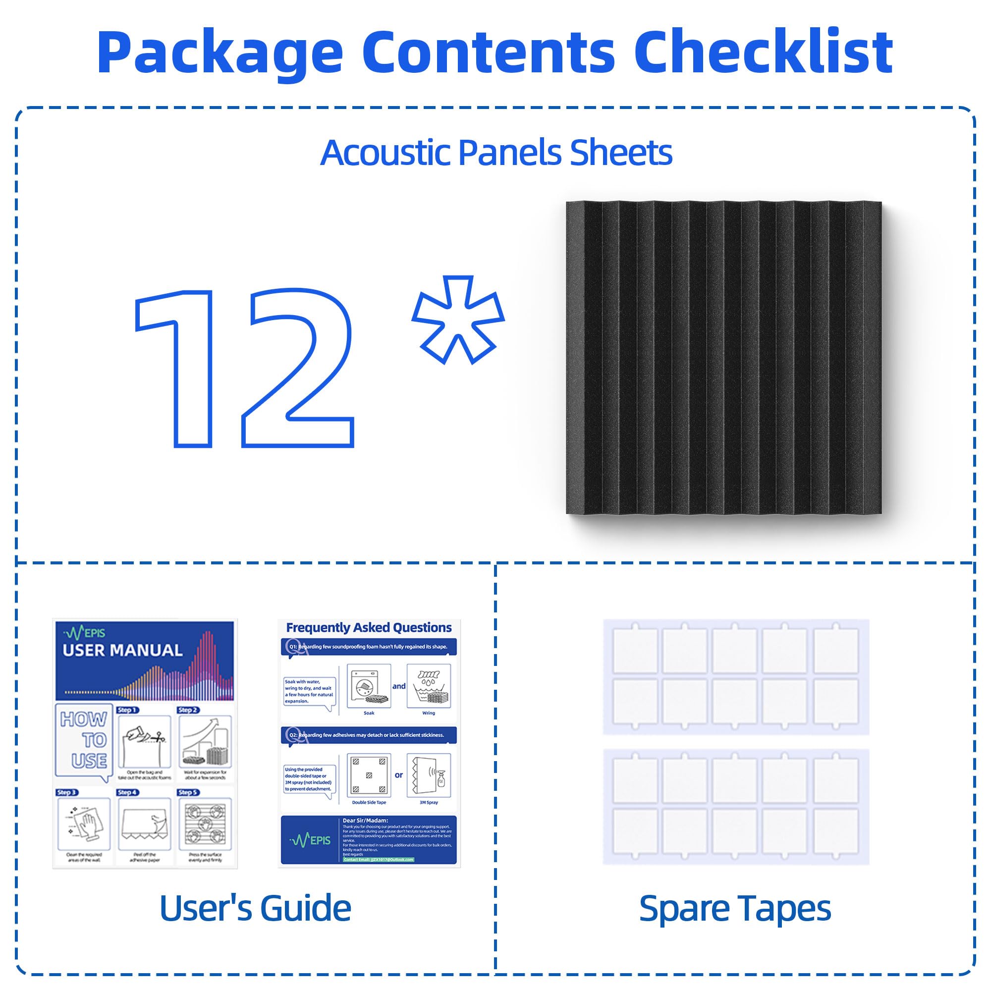 Paquete de 12 paneles de espuma a prueba de sonido para pared con autoadhesivo, paneles acústicos de alta densidad de 30*30*5cm - 6
