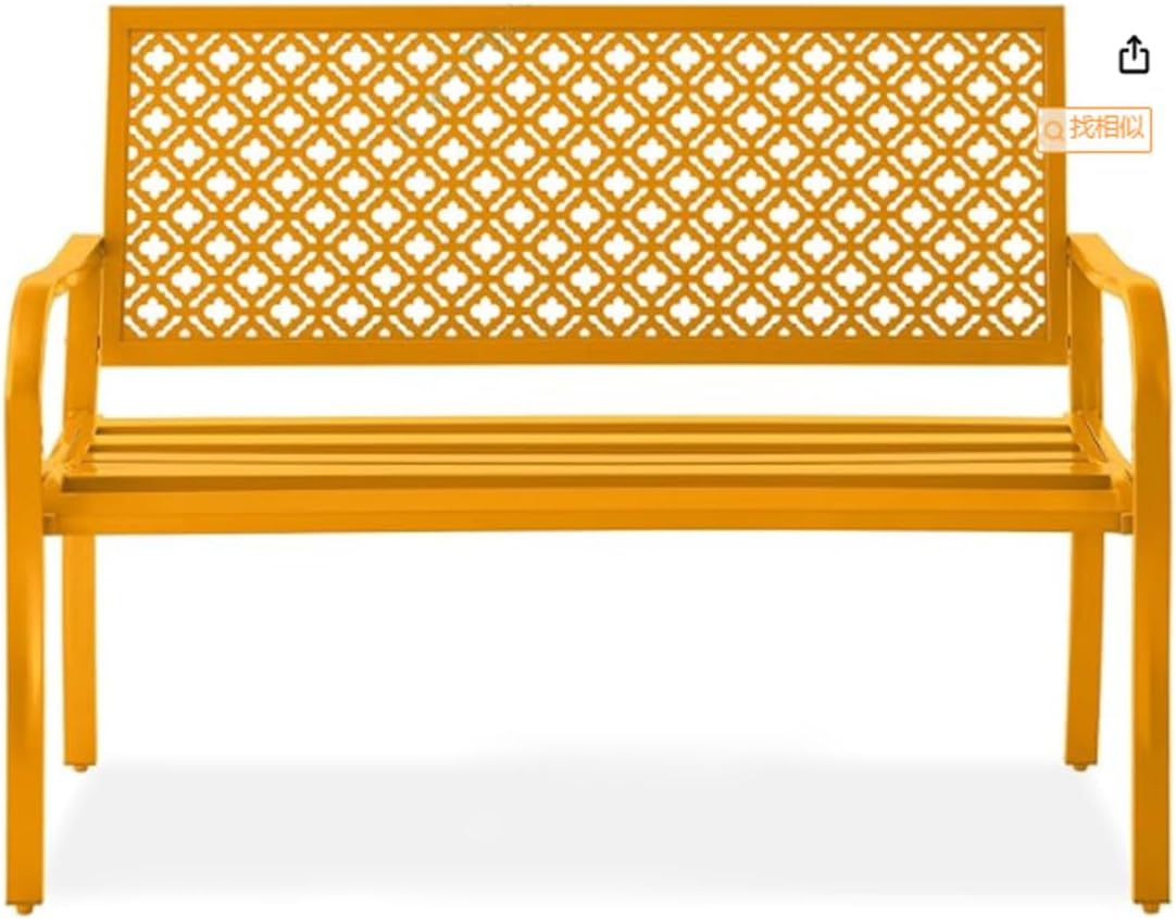 Ławka Ogrodowa na 2 Osoby, 127 x 59 x 81 cm, Metalowe Siedzisko z Oparciem, Podłokietnikami i Wygiętym Siedziskiem (Brązowa)