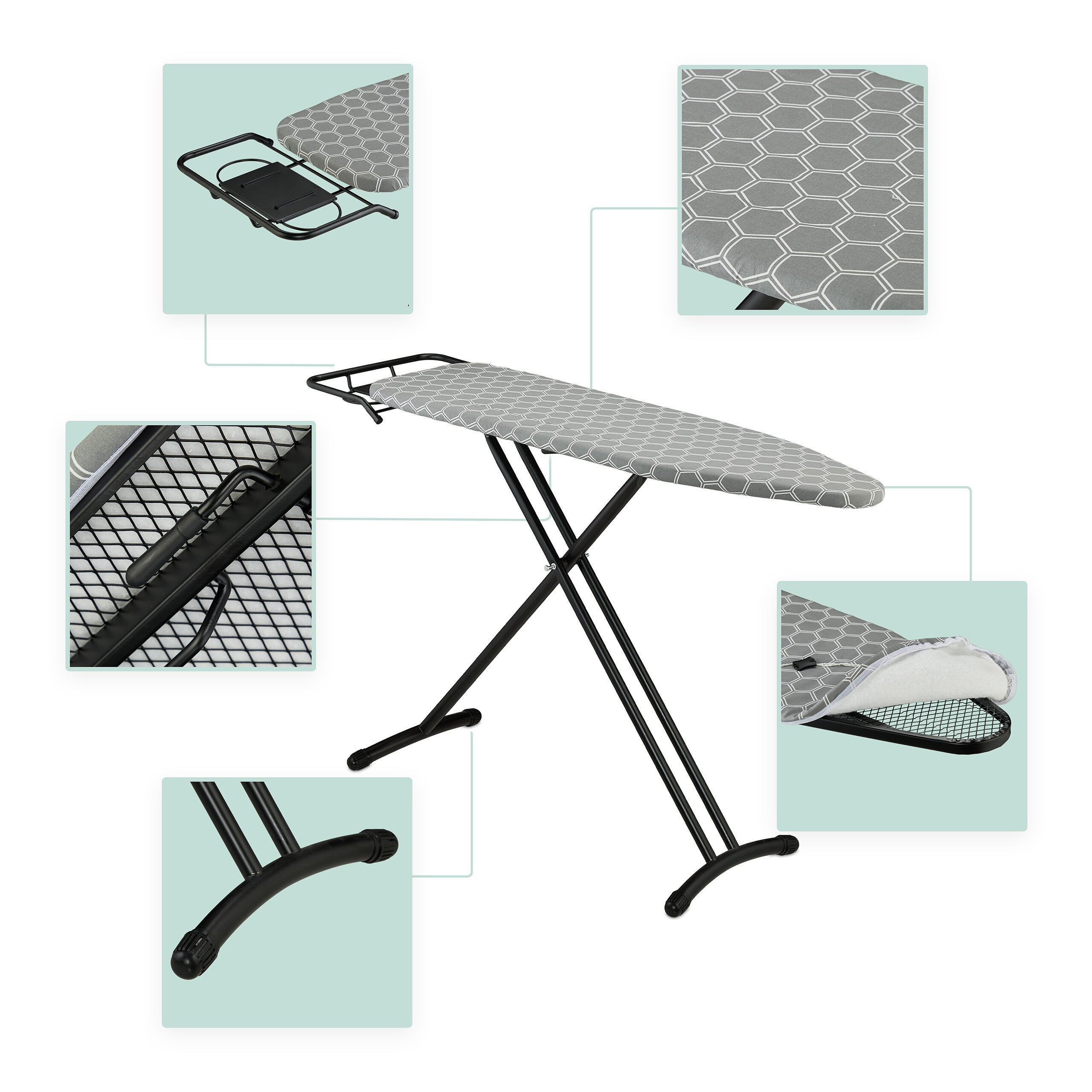 Table à repasser, planche réglable en hauteur, pliable, plateau de repassage 110 x 33 cm, grise, Relaxdays - 5