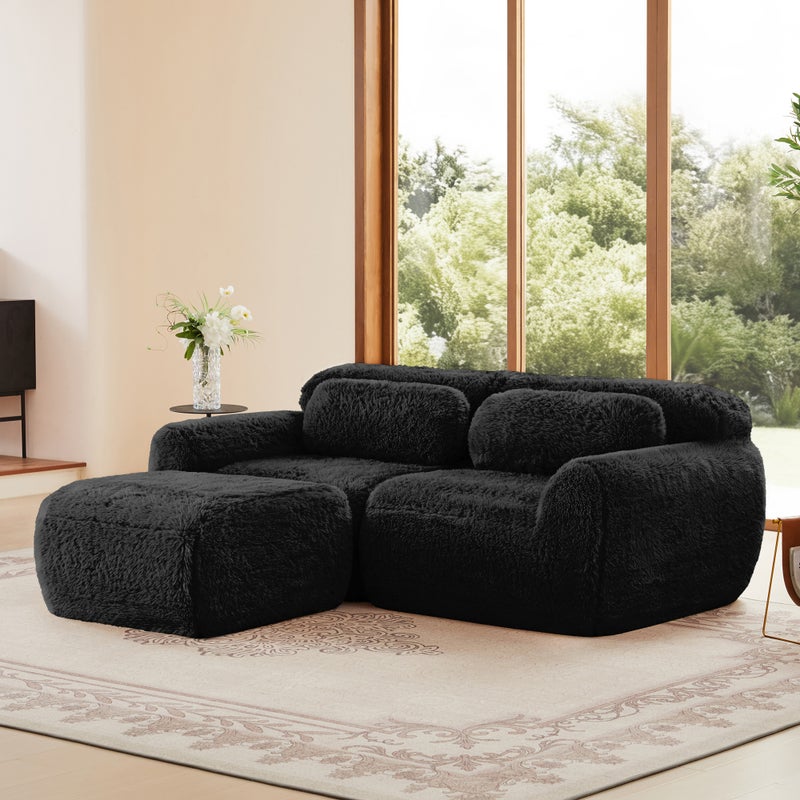 Zdjęcia - Sofa GUTENT narożna, w kształcie litery L, 2-osobowa, modułowa, pluszowa, do małych pomieszczeń, z poduszkami, czarna