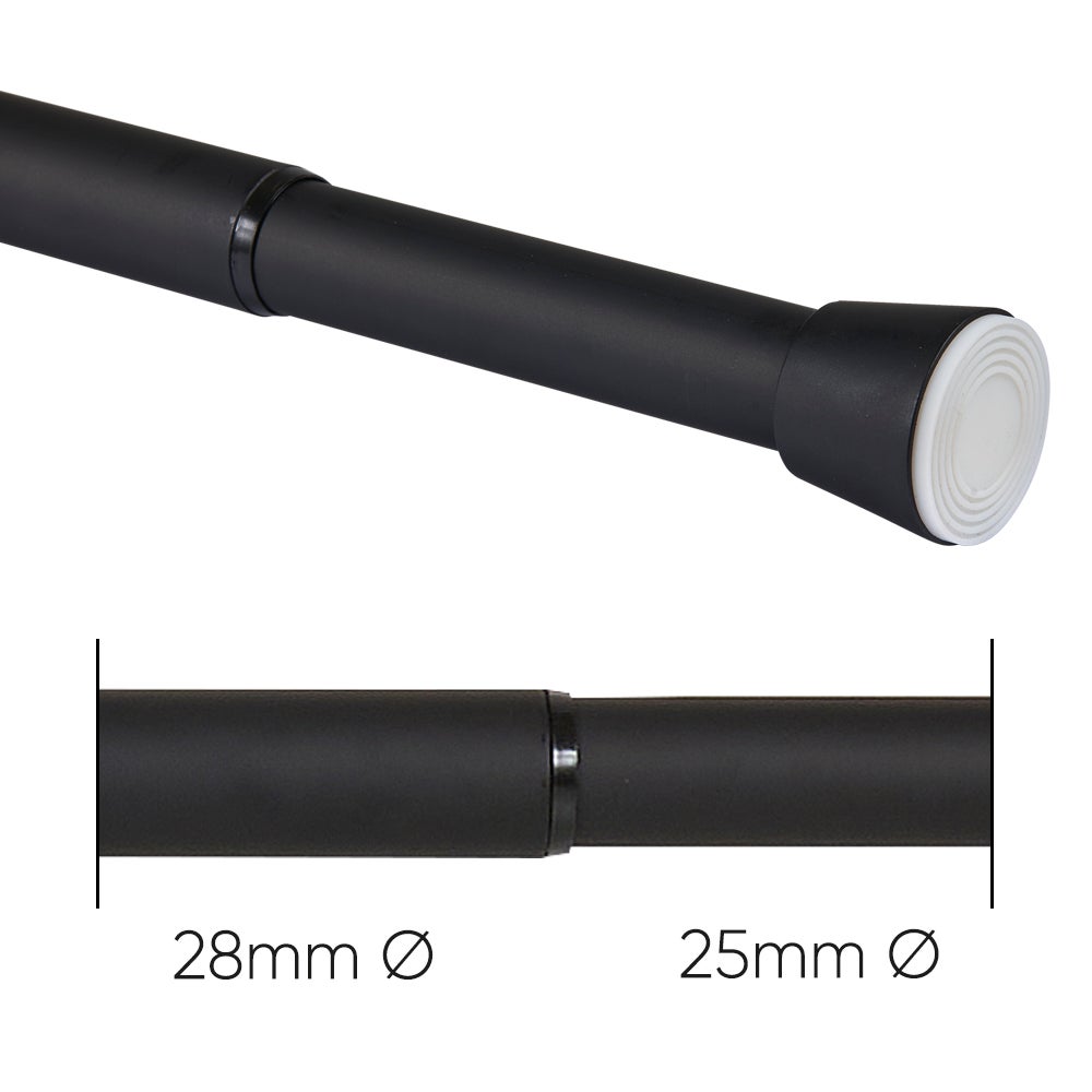 Barra de cortina extensível por pressão Ø28 mm – Preta (140-250 cm) - 5