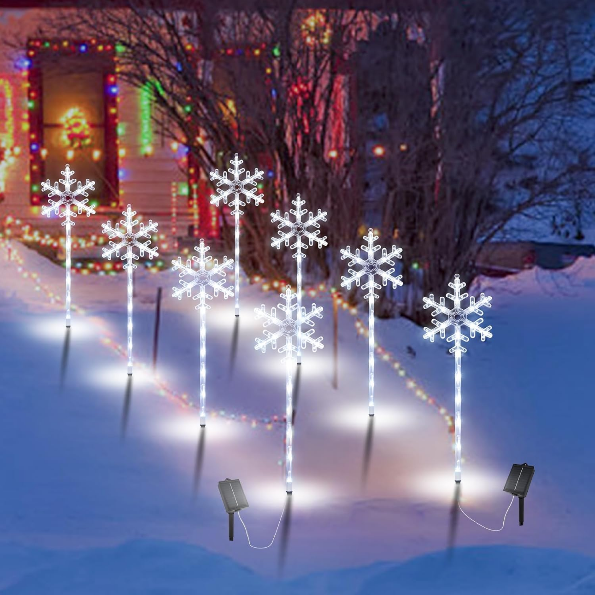 Guirnalda de luces solares para jardín, con forma de copo de nieve, ideal para patios y césped, juego de 4. - 2