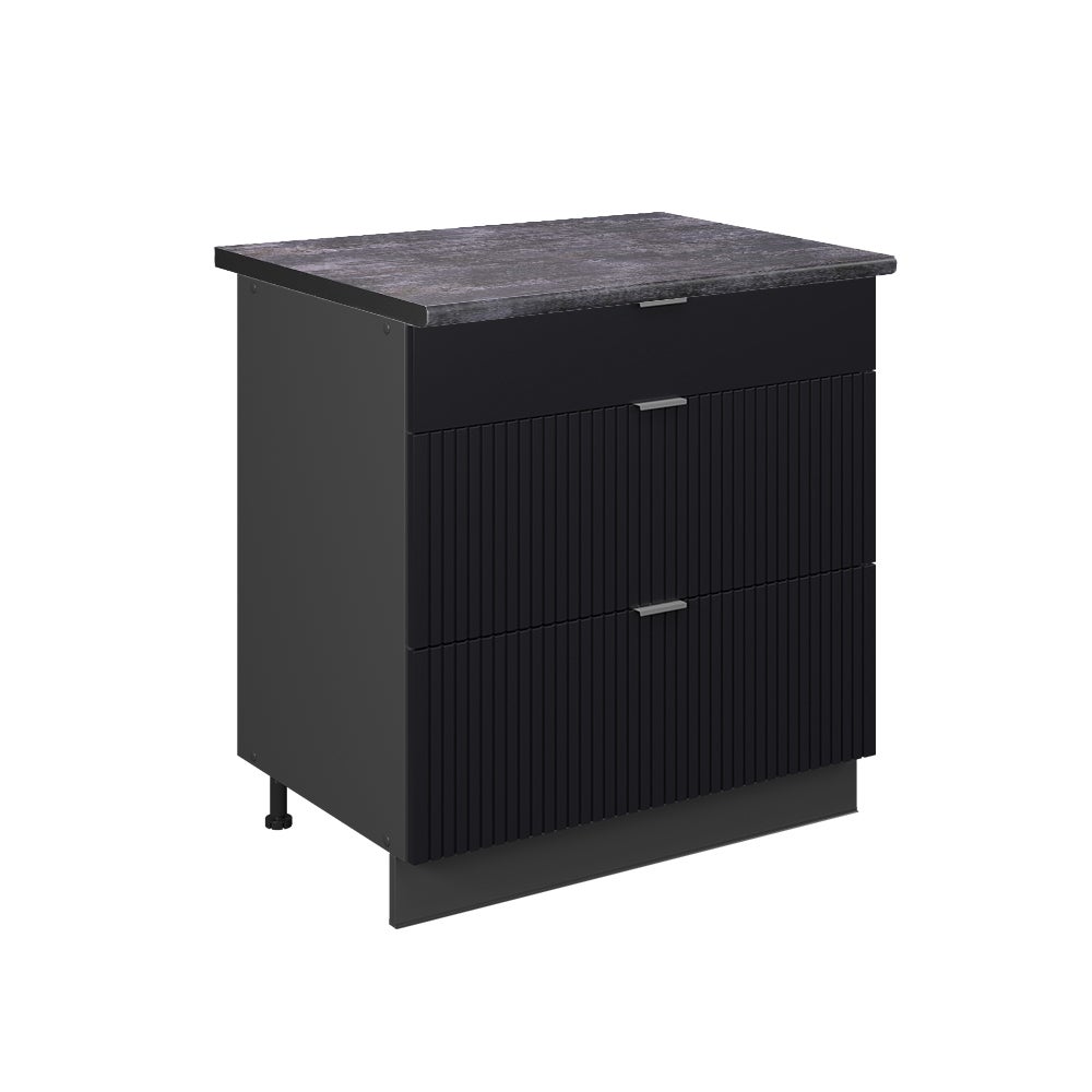 Vicco Szafka dolna do kuchni Fame-Line, Czarne paski, 80 cm z 3 szufladami, BP Antracyt