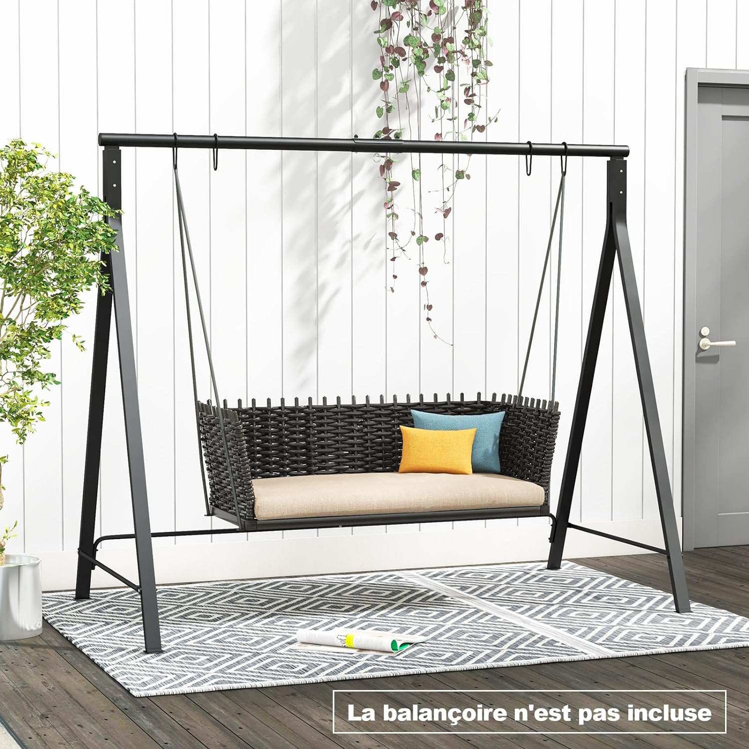 Estrutura giratória metálica com 5 anéis de suspensão, suporte giratório em forma de A com almofada antiderrapante, 210 x 115 x 175 cm - 2