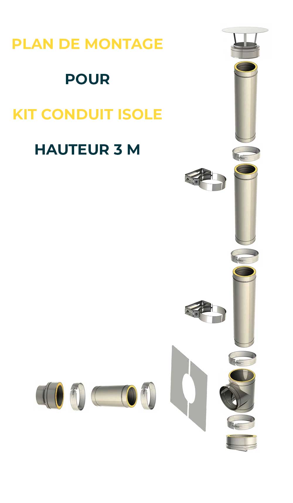 KIT CONDUIT ISOLE POUR INSTALLATION EXTÉRIEURE - HAUTEUR 3 MÈTRES - DIAMÈTRE 150 - 2