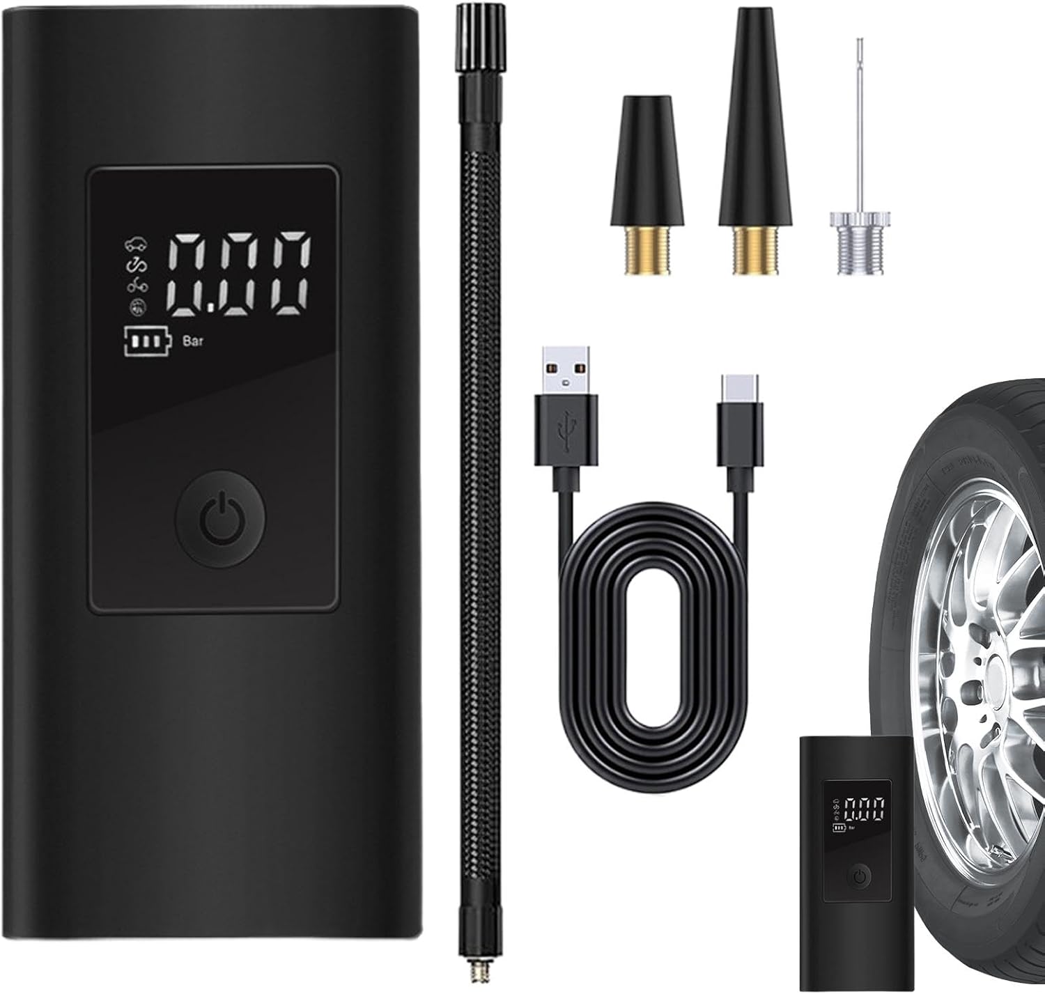 Pompe à air de voiture sans fil - Gonfleur de pneu de voiture portable | Compresseur d'air portable sans fil rechargeable et facile à utiliser - 4