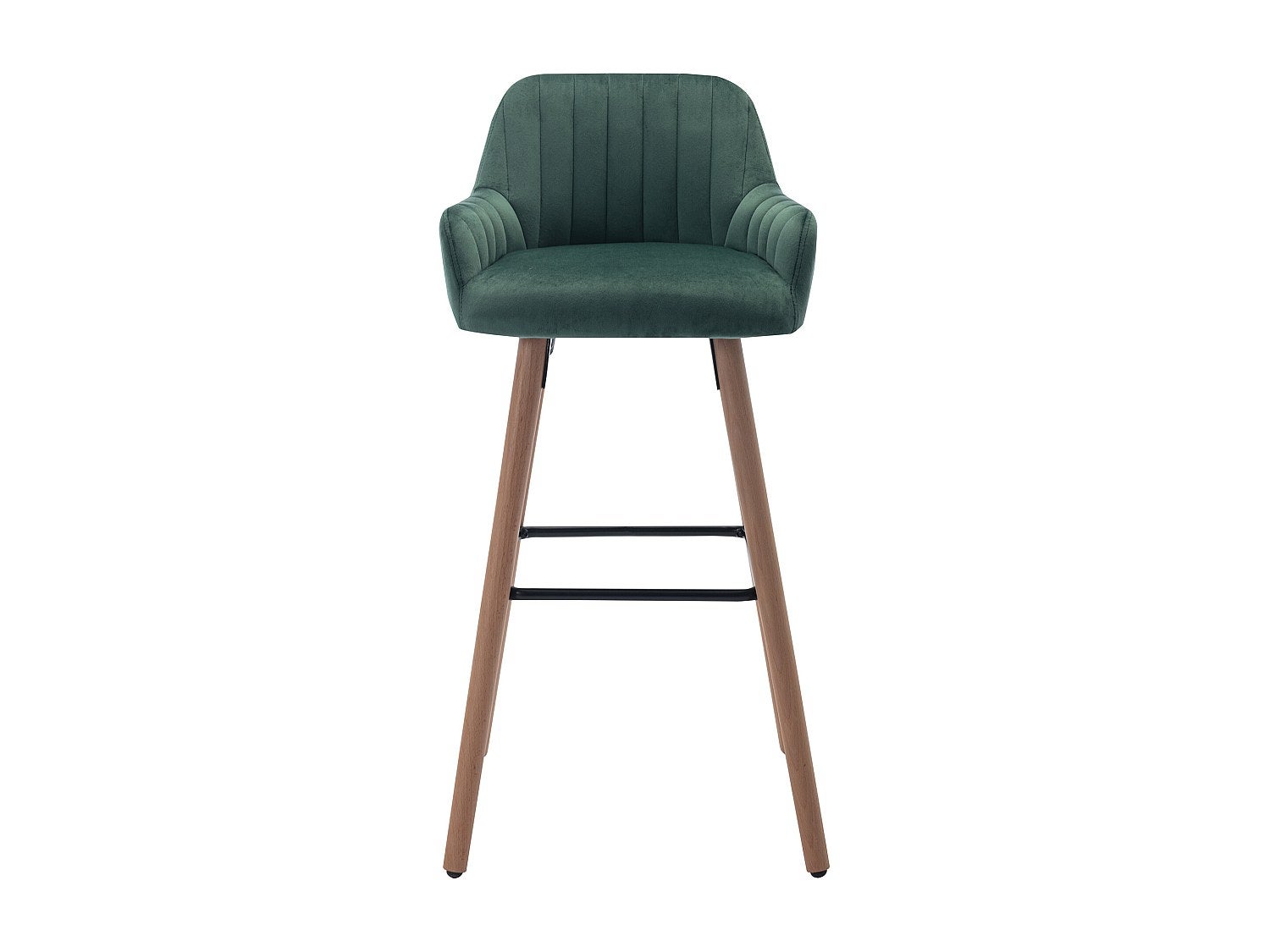 Tabouret de bar en velours et pieds bois de hêtre - Vert foncé - ELEANA - 2