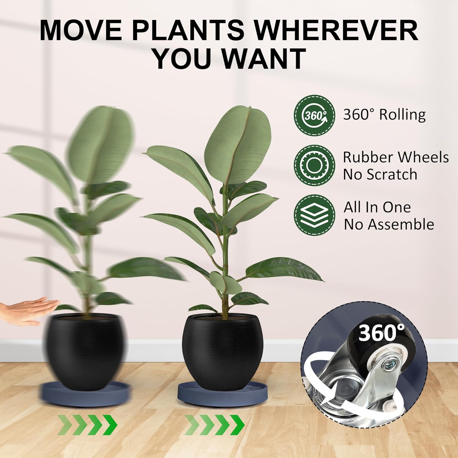 Plateau pour pot de fleurs, 25 cm, gris, 1 pièce, 4 roulettes invisibles, base amovible, support pour pot de fleurs - 5