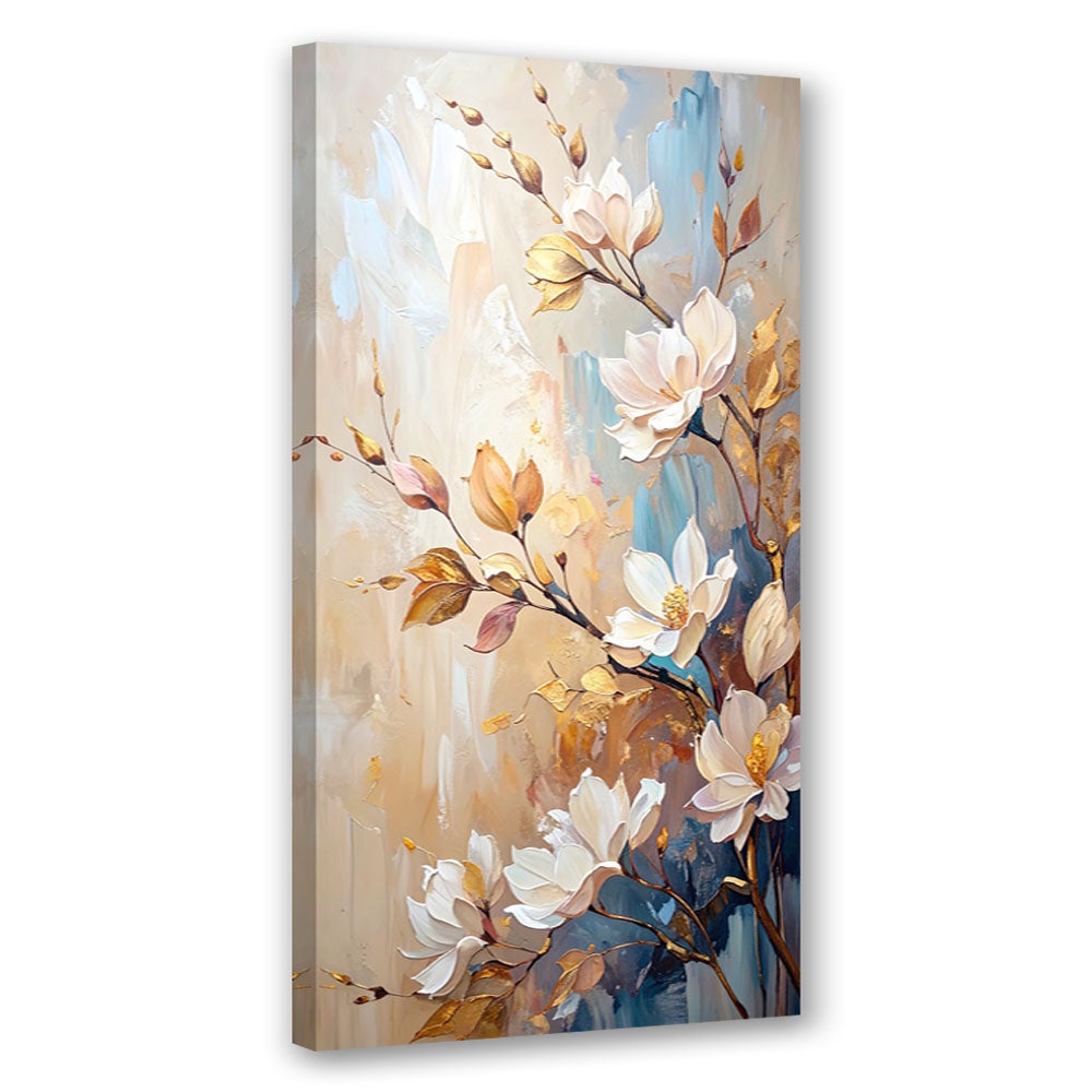 Obraz canvas do salonu kuchni kwiaty gałązki beżowy imitacja farby 60x120