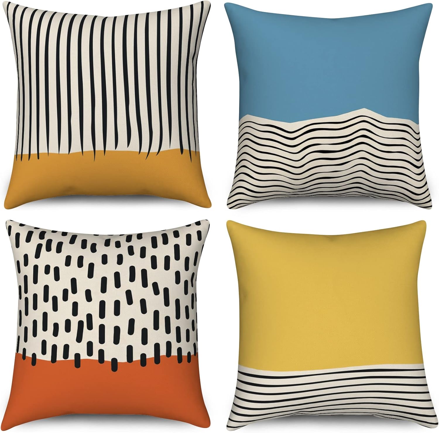 Zestaw poszewek na poduszki Boho 45x45 cm, abstrakcyjne, nowoczesne, geometryczne, dekoracyjne poszewki na poduszki w stylu mid-century modern w kolor