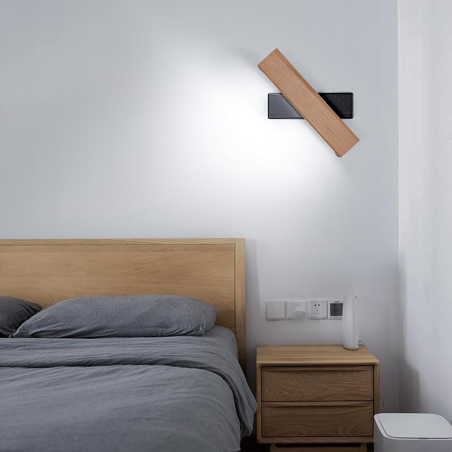 GOECO Applique Murale LED Bois Rotative Moderne Rectangle Lampe murale Blanc Froid 6000K 4.5W Pour chambre à coucher, salon, couloir, entrée - 3