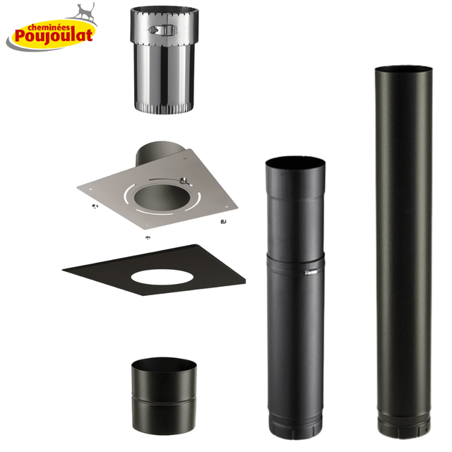 Kit raccordement conduit émaillé avec plaque finition pour poêles à bois - Poujoulat - Ø150 mm