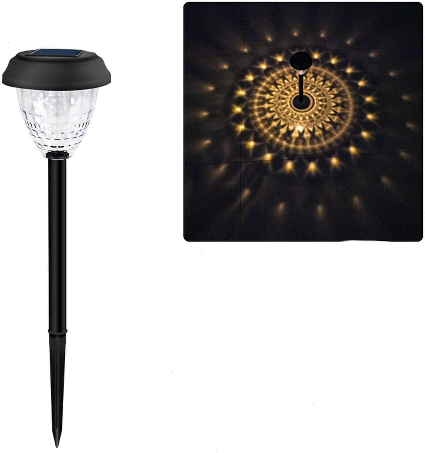 Zewnętrzna lampa solarna, światła słoneczne do domu, projekcja zewnętrzna, falowanie, dziedziniec ogrodowy - czarna - ciepłe światło
