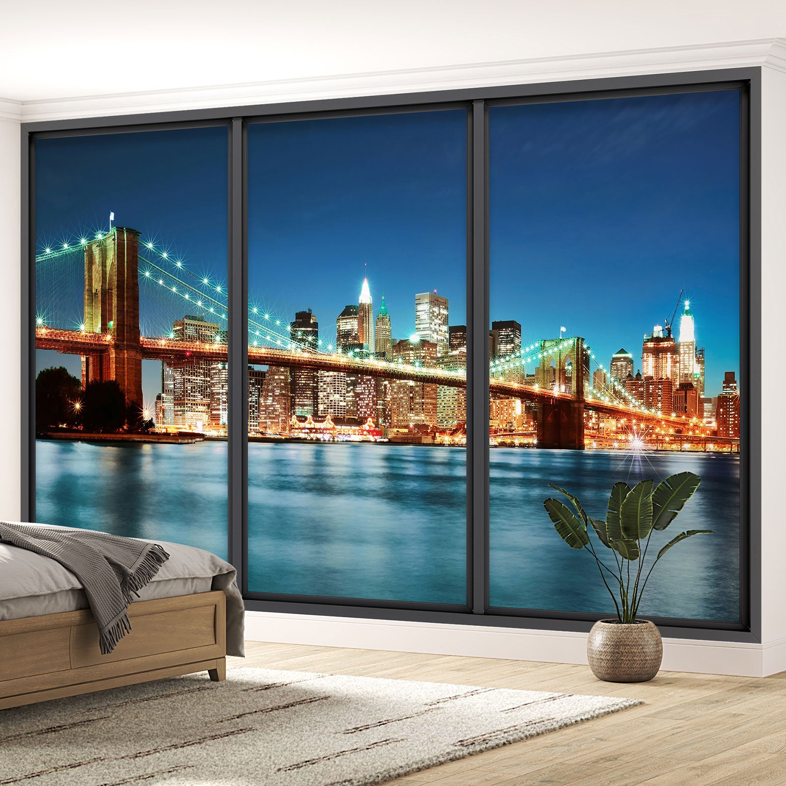 Papier peint panoramique Trompe l'oeil baie vitrée - New york - Largeur ...