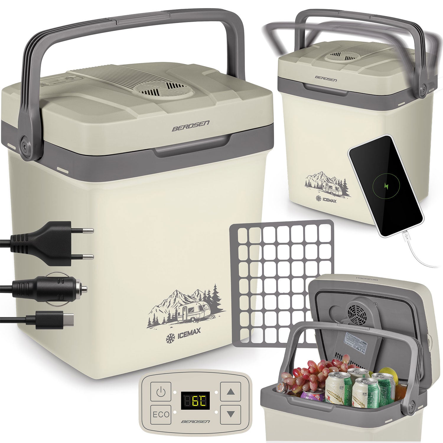Lodówka turystyczna samochodowa 26l Berdsen 12V i 230V USB z funkcją ECO