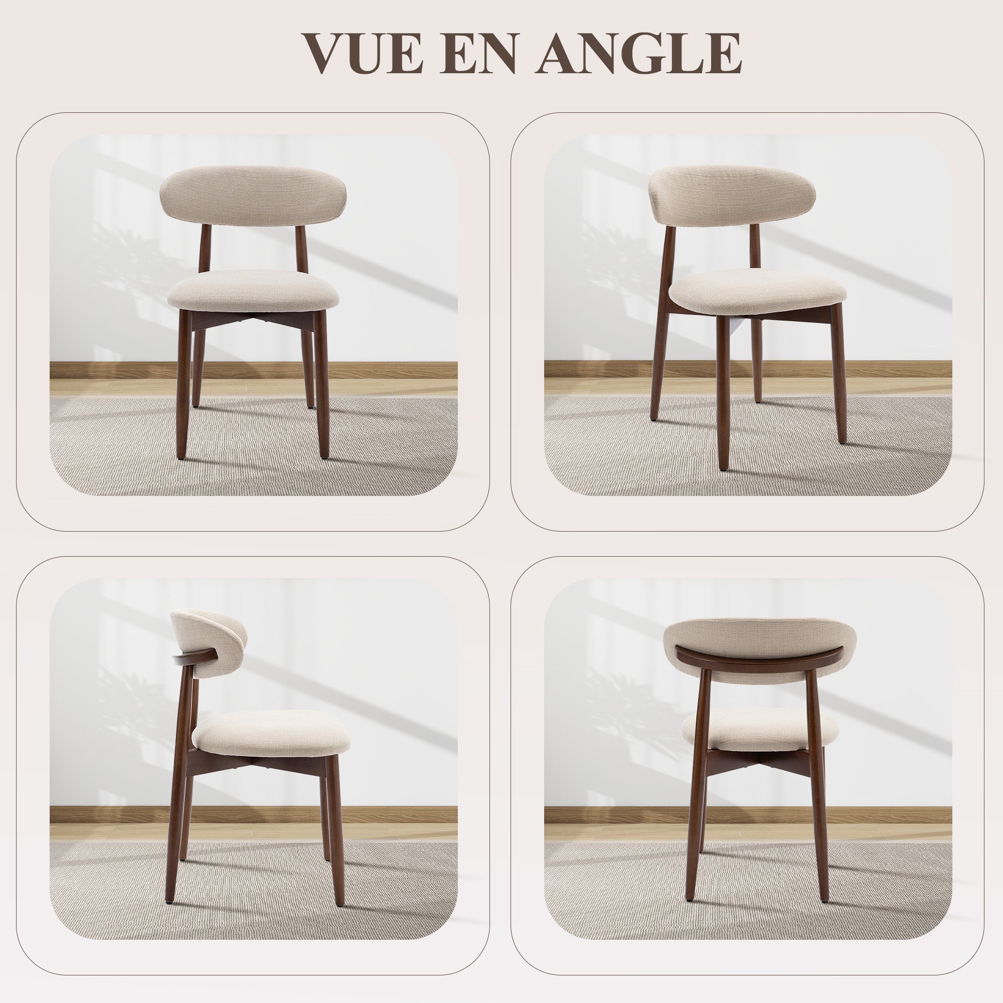 Lot de 4 chaises nordiques robustes et élégantes, confortables, pour salle à manger et cuisine,Beige - 8
