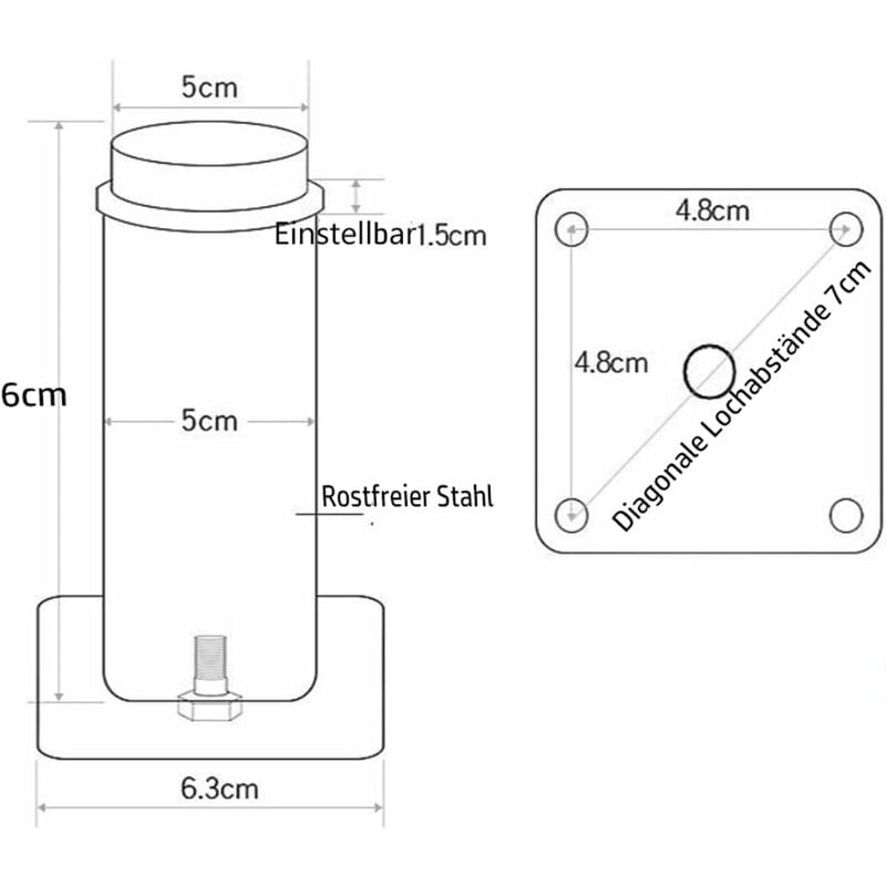 Lot de 4 pieds de meubles réglables en acier inoxydable, 50x60 mm, pieds d'armoire, pieds en métal - 3