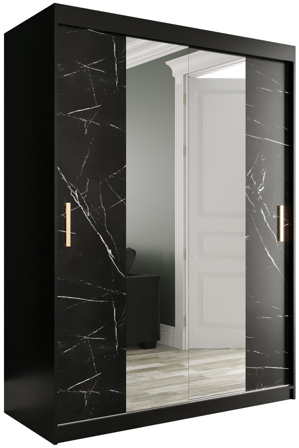 Szafa przesuwna garderoba MARMUR T1 150 x 62 x 200 cm Czarny + Marmur Czarny - Abiks Meble