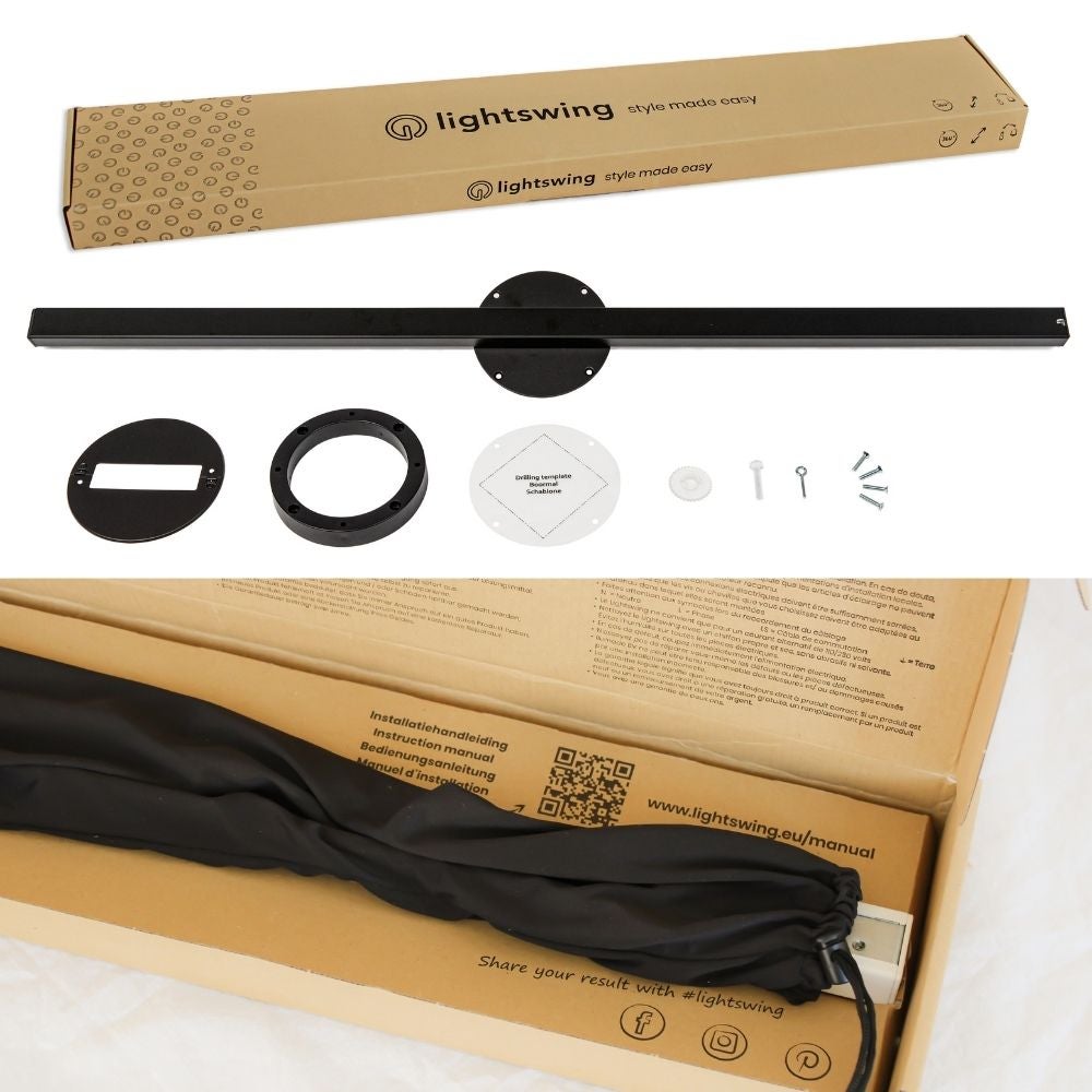 Lightswing® Single - Noir mat - 90cm - Système de suspension pour une lampe à suspendre - 9