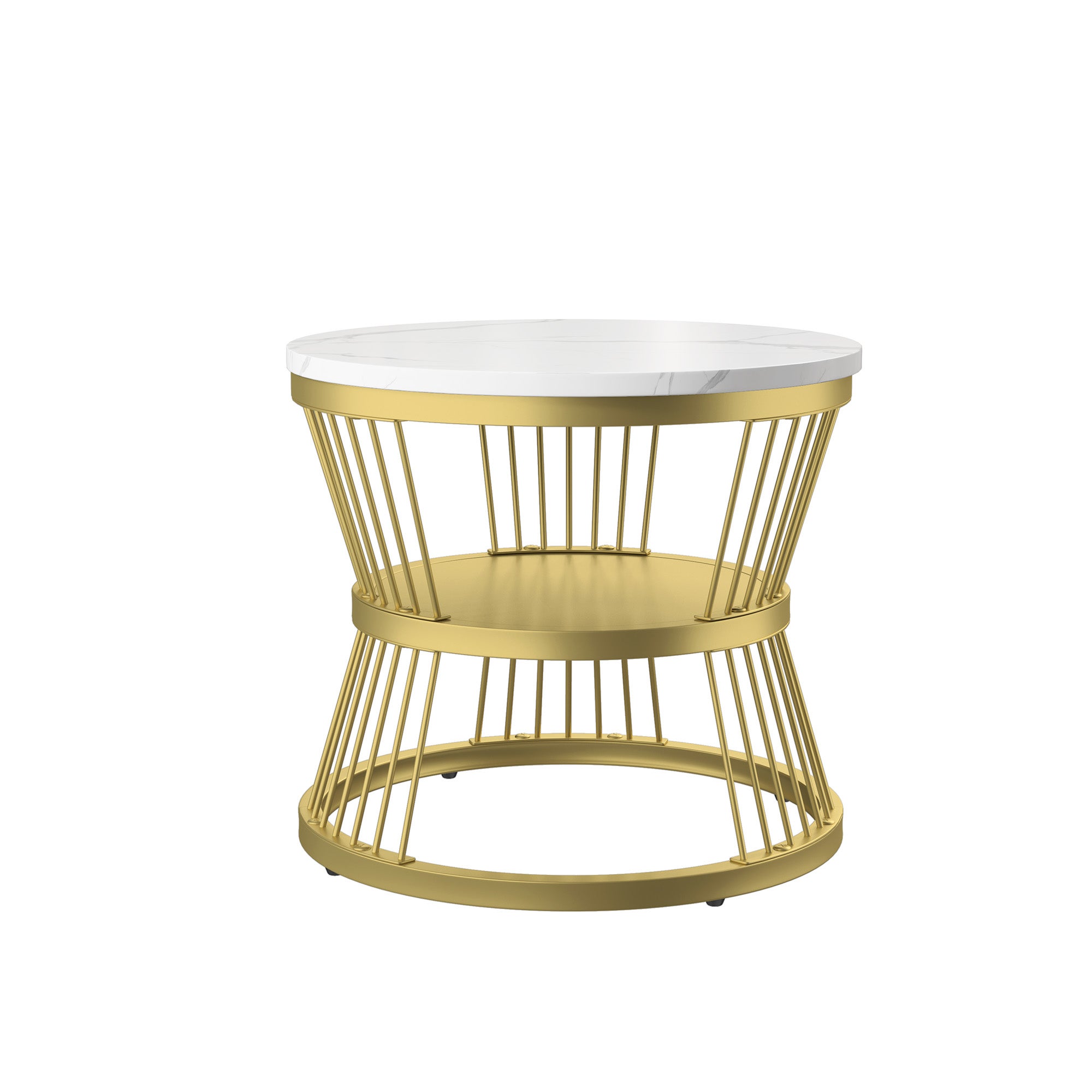 Ensemble de 2 Tables Basses Rondes, Tables Gigognes de Salon Modernes avec Pieds en Métal Doré, Blanc et Or(70 x 45.5cm) - 8
