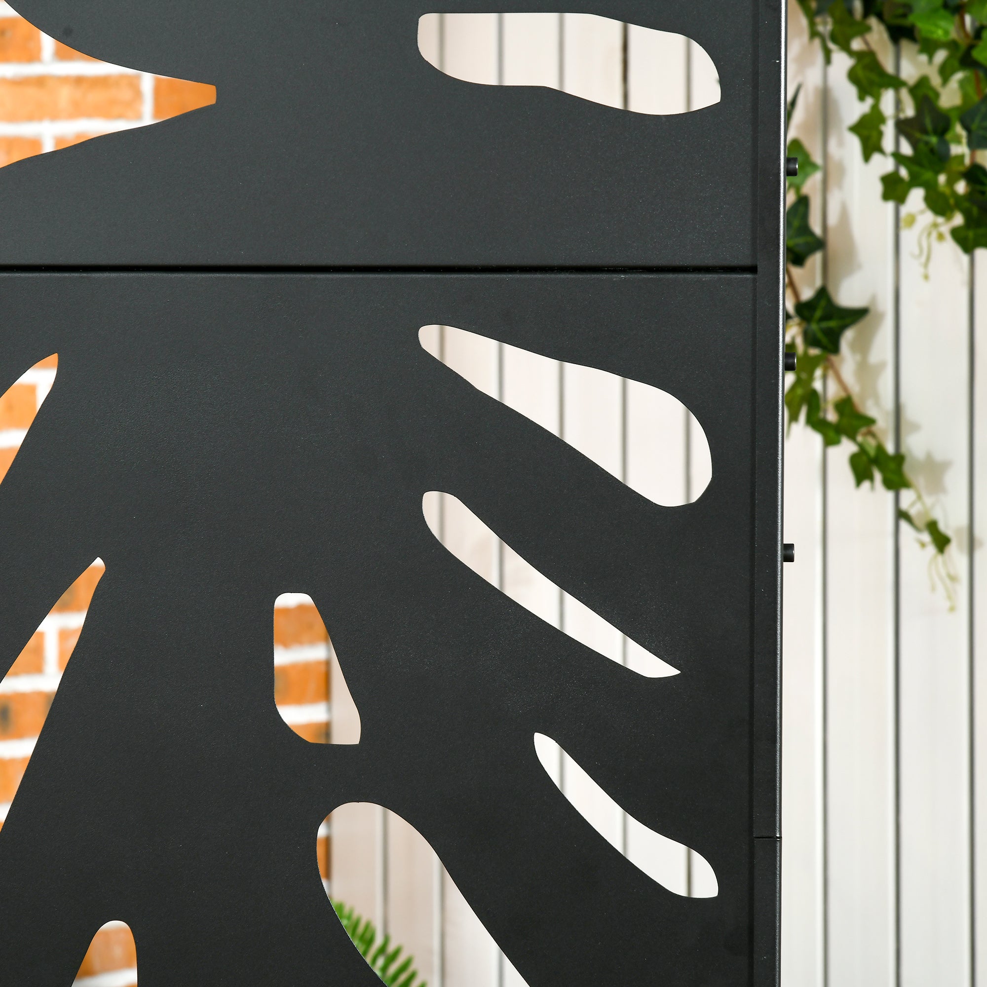 Panneau décoratif extérieur métal - brise vue motif feuilles - acier noir - 5