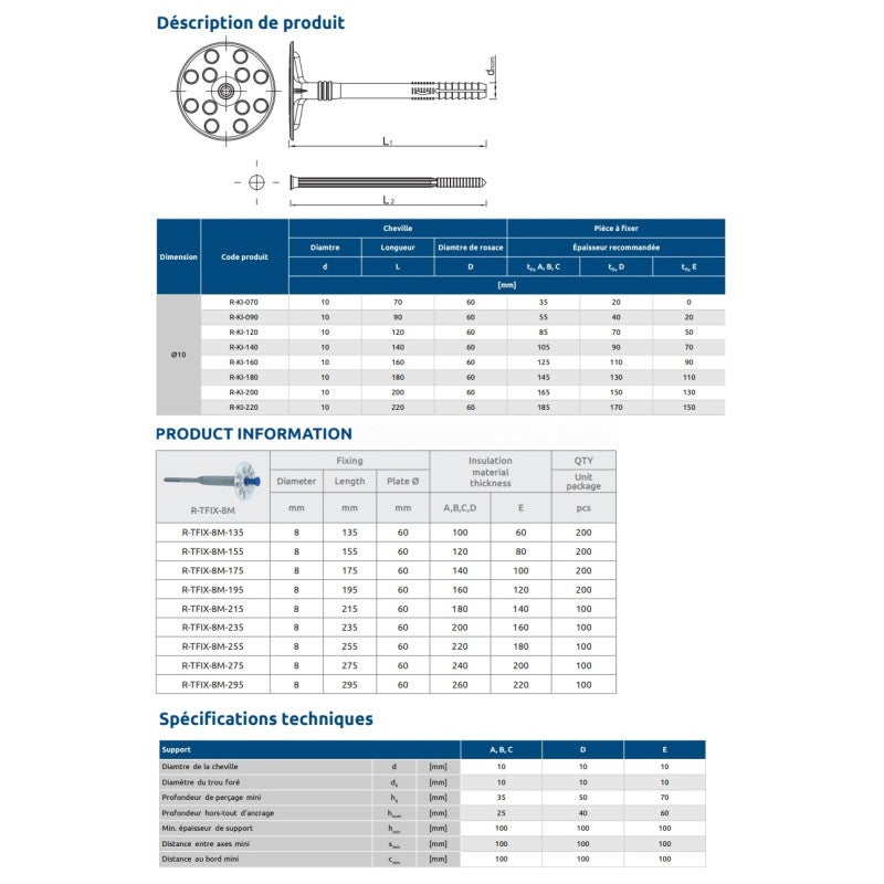 Chevilles d isolation à clou plastique 10X70 boîte de 250 RAWL R KI 070 - 2