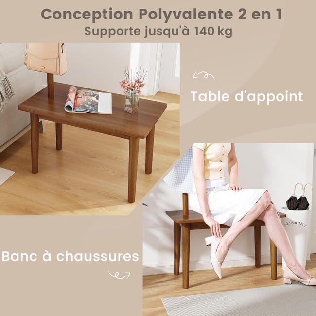 Perchero Multifuncional COSTWAY Con Mesa Y Zapatero - Madera Maciza, 3 Ganchos, Capacidad De Carga 150 Kg, Color Marrón