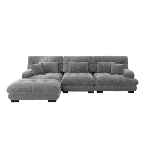 Canapé d'angle, canapé en U pour salon à 3 place avec pouf amovible, en tissu, gris - 5