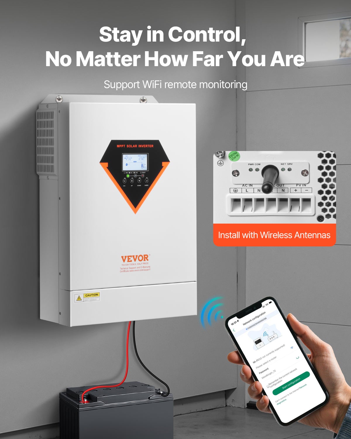 Onduleur Solaire Hybride 6000W, Chargeur Sinusoïdal Pur Tout-en-un, 48V CC vers 220/230V CA, MPPT 120A Intégré, pour Systèmes Photovoltaïques VEVOR - 4