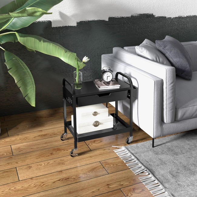 HOMCOM Carrello Da Cucina A 3 Livelli Con Cesto Estraibile E Vassoio 75x43 5x91 Cm Color Legno E Nero~1brd2tehr3o00