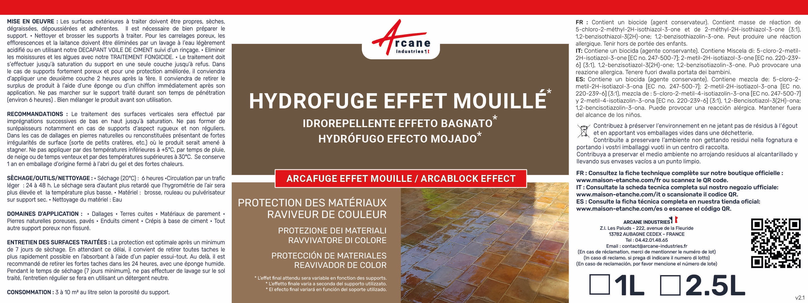 Hydrofuge Terrasse - Imperméabilisant Effet Mouillé - ARCAFUGE EFFET MOUILLÉ - 1 L (jusqu'à 10m²) - ARCANE INDUSTRIES - 3