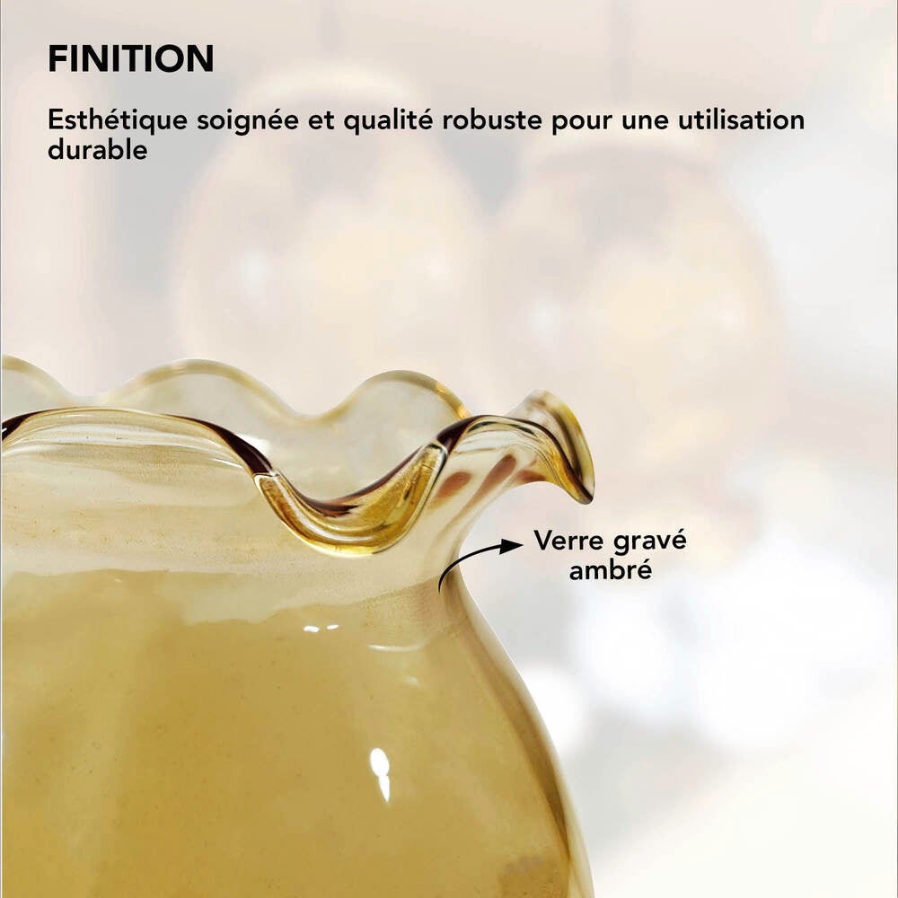Abat jour verre satiné gravé ambré, forme Tulipe, diam. 140 mm - Tibelec - 7