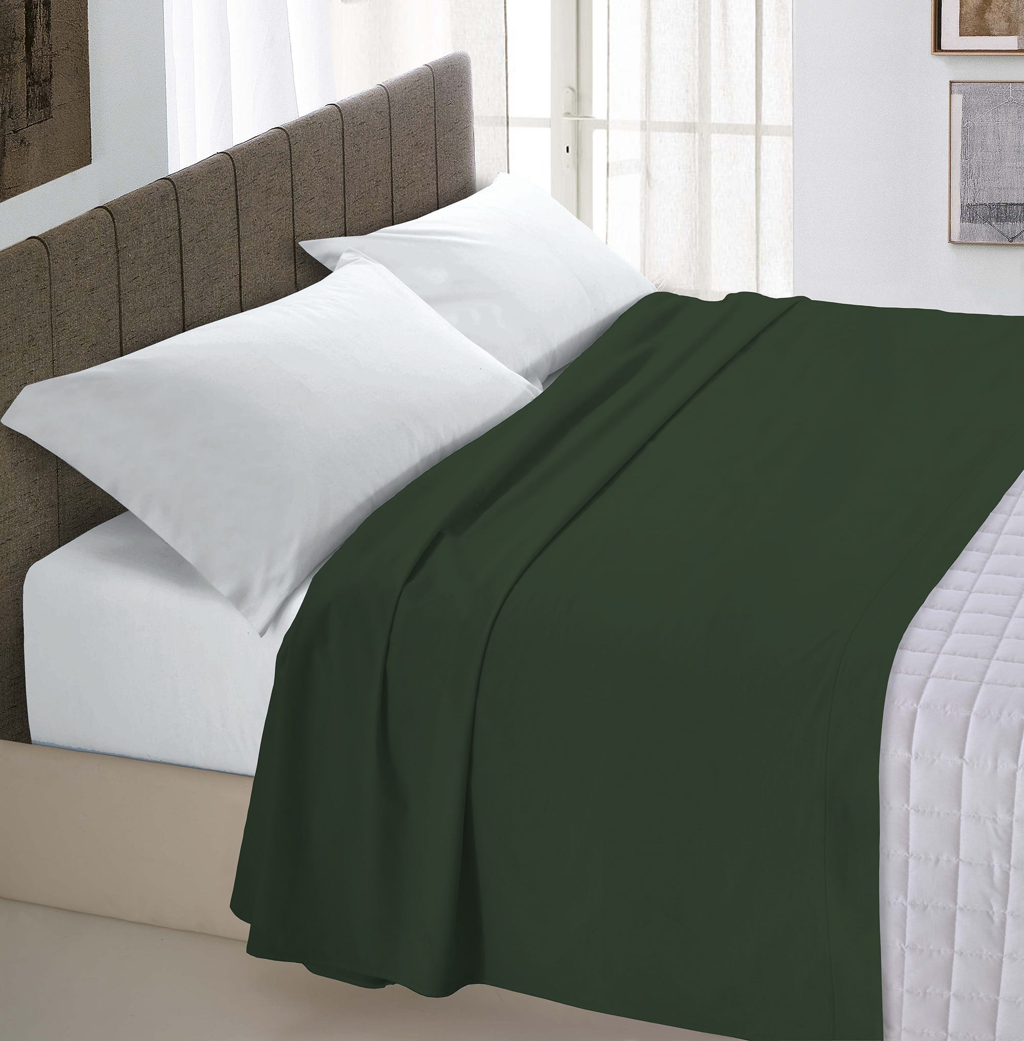 LENZUOLO SOPRA MAX COLOR, MADE IN ITALY, 100% COTONE, VERDE OLIVA
