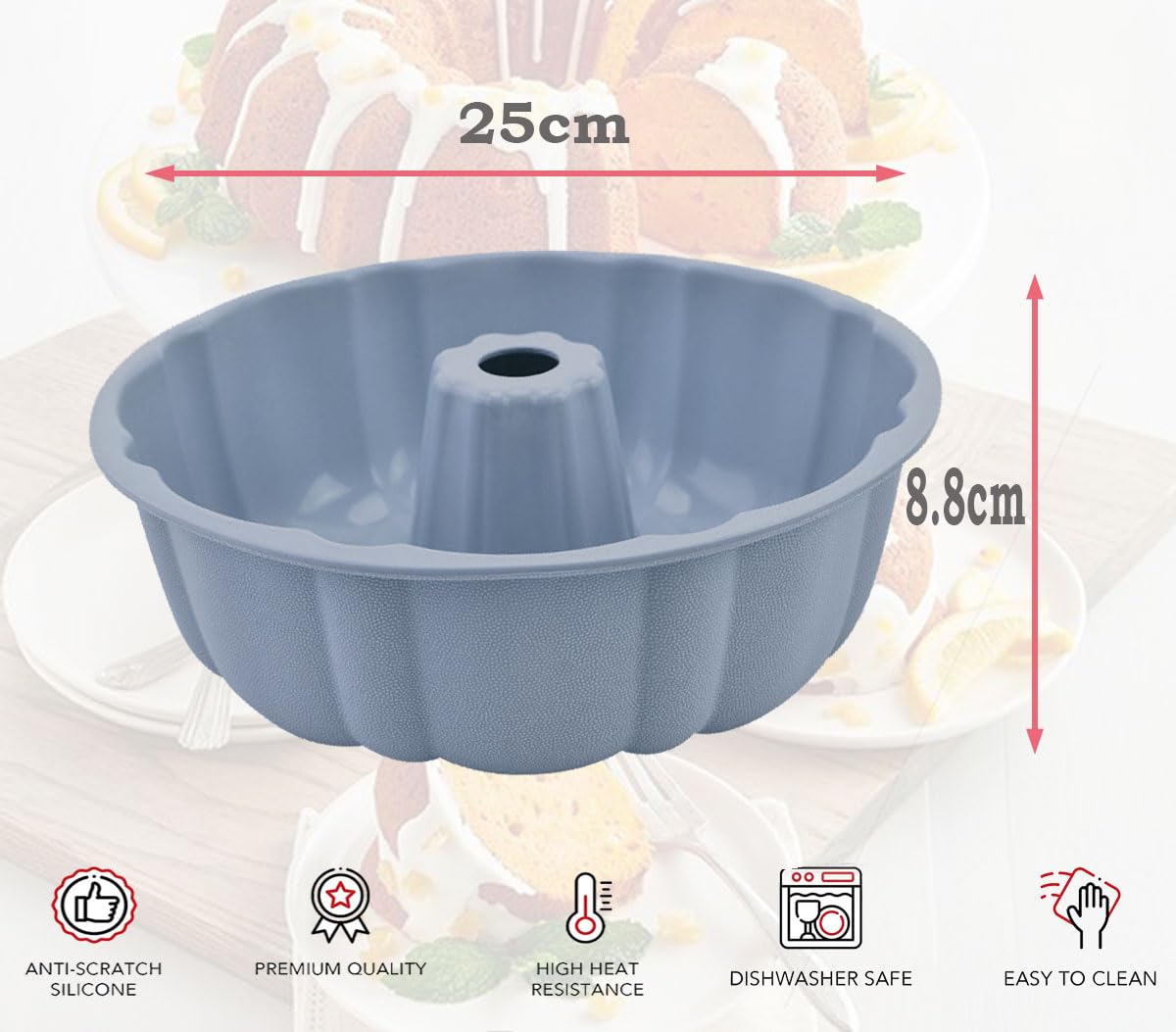 LANYOTA Stampo in silicone, diametro 25 cm, per dolci, muffin, muffin, cupcake, in silicone, perfetto per torte, pasti, gelatina, pane (grigio x1) - 2
