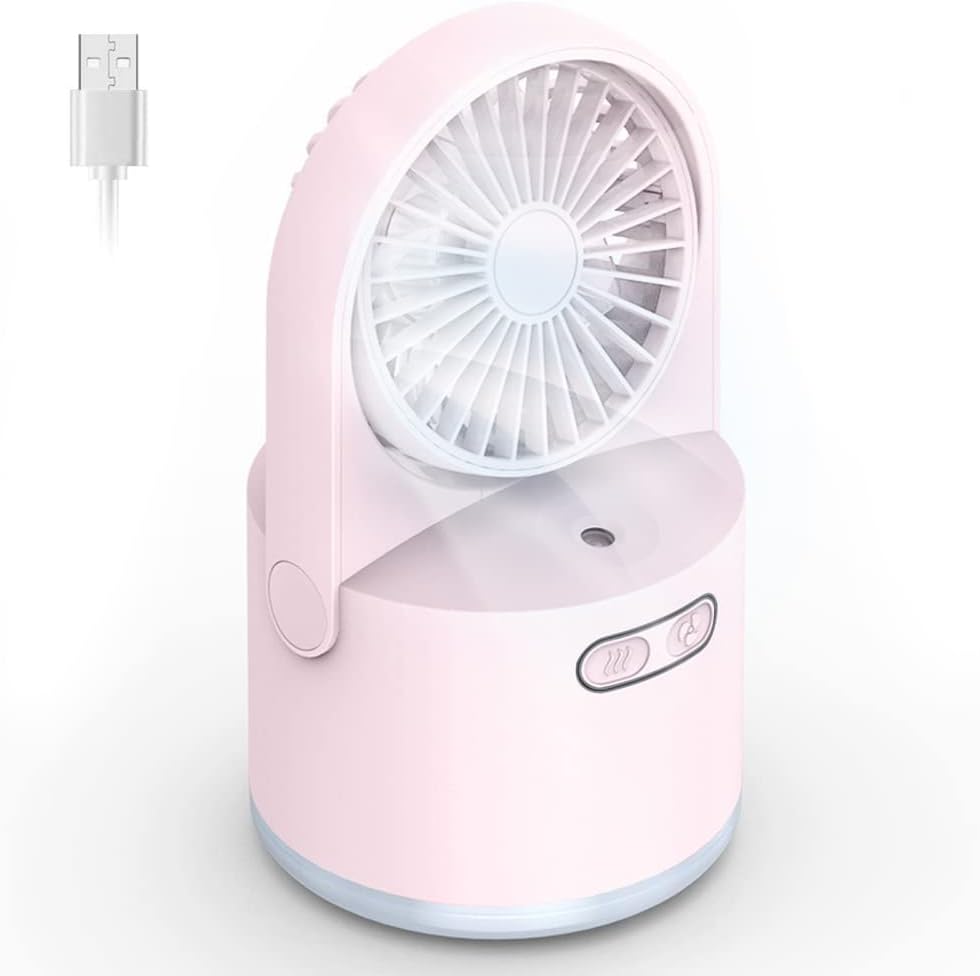 Wentylator USB, mini wentylator, przenośny wentylator stołowy USB 2 w 1, ładowalny wentylator stołowy (różowy)