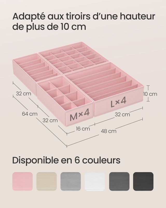 Lot de 8 Séparateurs de Tiroirs, Organiseur de Sous-vêtements Pliables, Chaussettes et Cravates, Boîtes de Rangement en Tissu pour Armoires, Rose - 4