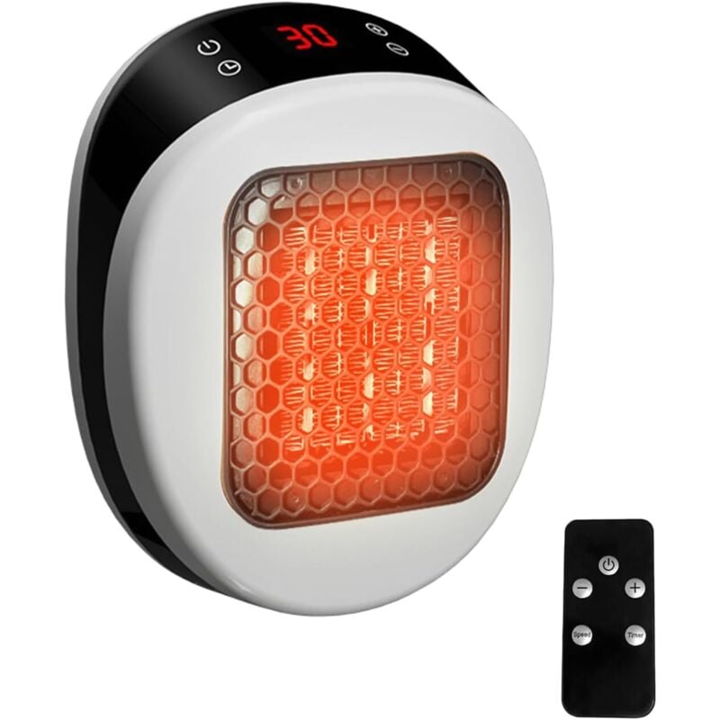 Grzejnik ścienny z pilotem, 600 W, 15–32°C, system termostatyczny, niski poziom hałasu, ciche ogrzewanie (biały)