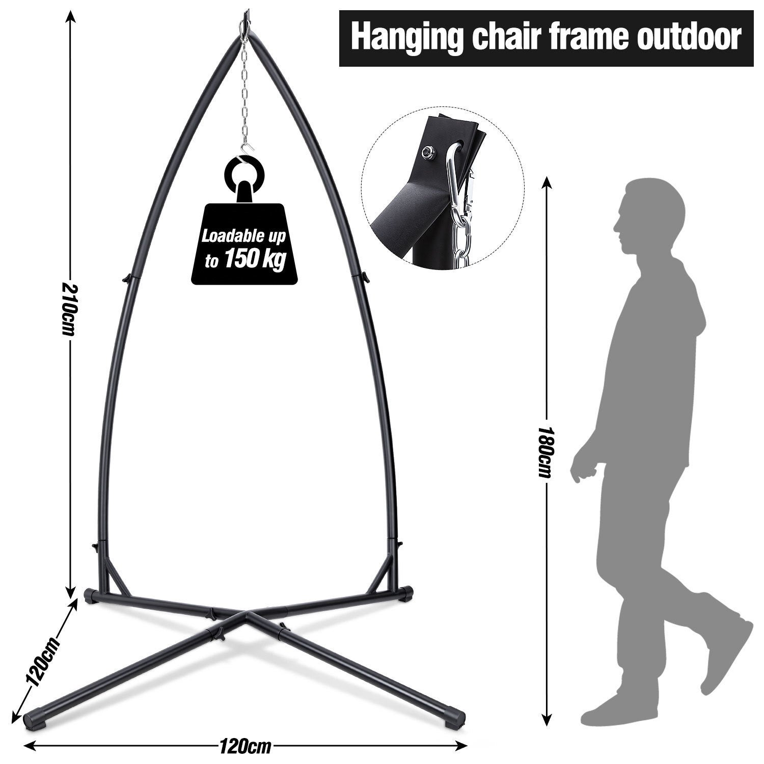 Hamac Fauteuil suspendu extérieur, amovible , cadre solide, pour jardin/terrasse - en Métal jusqu'à 150 kg - Siège suspendu(Fauteuil Non Inclus) - 2