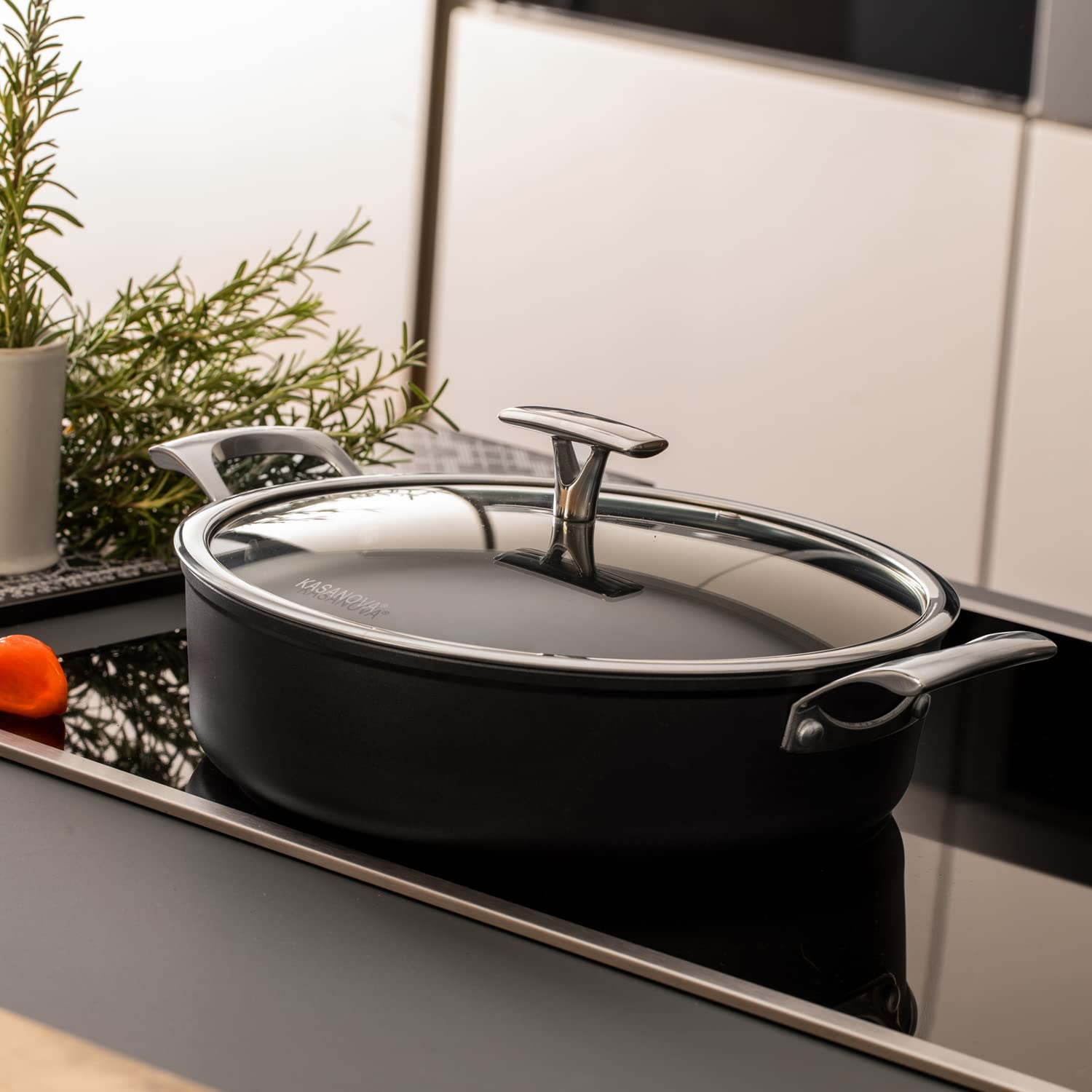 KASANOVA tegame antiaderente 24 o 27 cm Black Diamond, tegame per induzione, con coperchio, rivestimento antiaderente, tegame acciaio inox in forno fi - 3