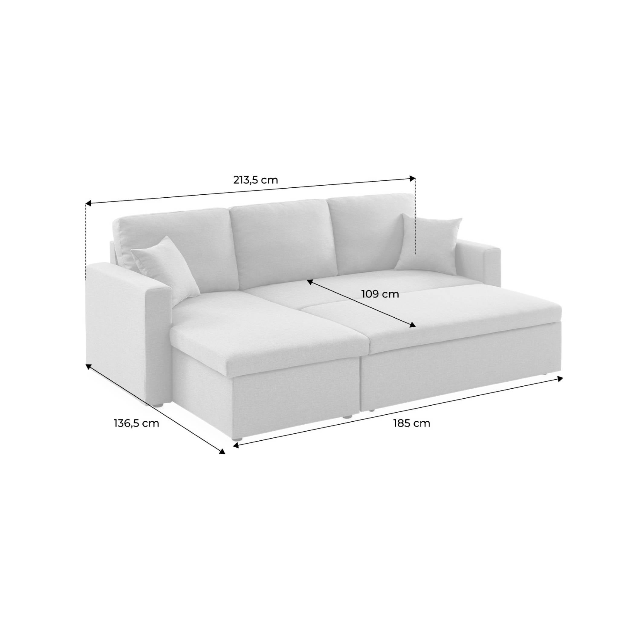 Divano angolare reversibile compatto 3 posti in tessuto, Nero - 4