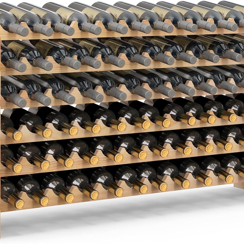 Regał na 72 Butelki, Stojak na Wino z 6 Regałami, Regał na Butelki z Litego Drewna Sosnowego, 119 × 29 × 71,5 cm, Naturalne Drewno