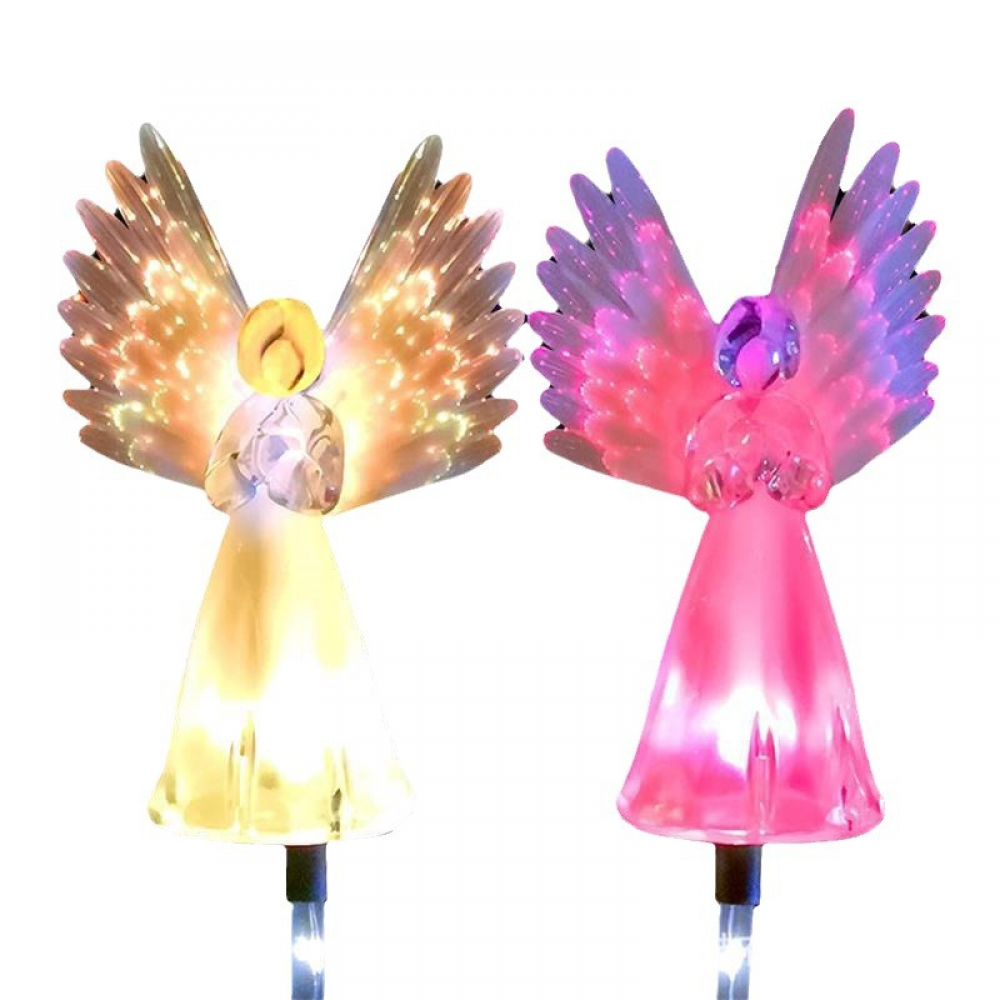 Zestaw 2 lamp solarnych aniołów, kolorowe lampy ogrodowe, lampy skrzydłowe, dekoracje ogrodowe