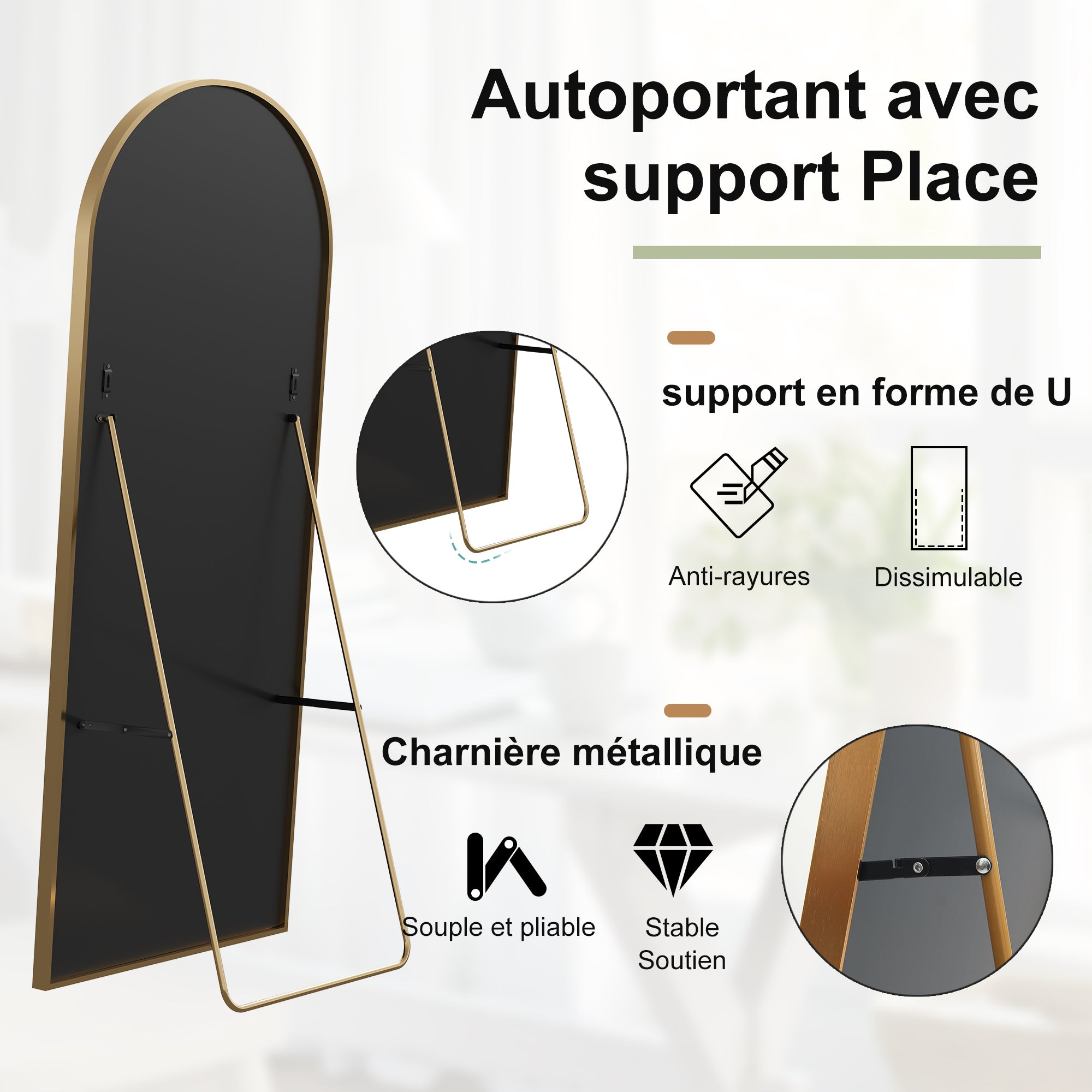 Miroir de maquillage Miroir Arqué aluminium Or Verre trempé - 164×54 cm - 7