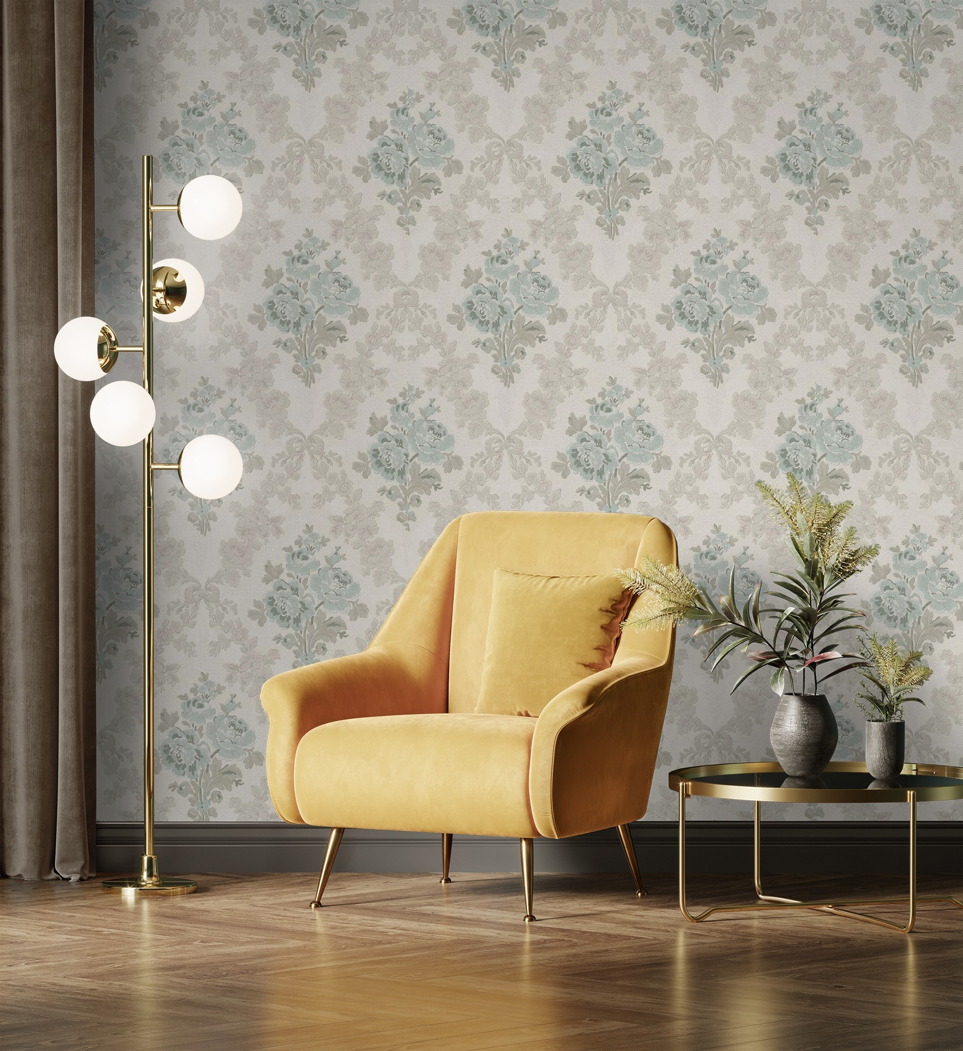 Papel pintado vinílico de flores barrocas efecto textura de tela tejida en relieve - romanov gardens 676395 de gaulan - rollo de 10 m x 1,06 m