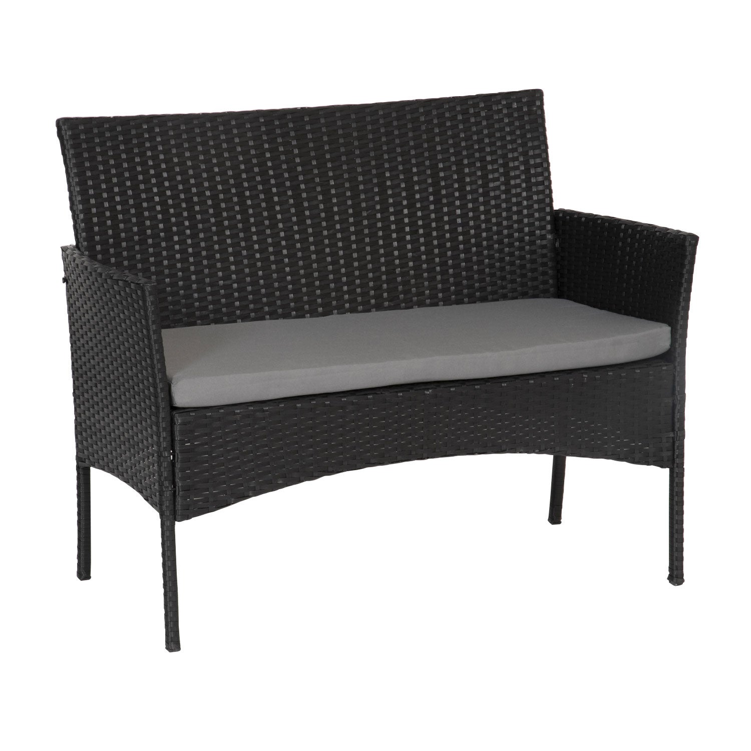 Salon de jardin CORDOUE en résine tressée noire 4 places - coussins gris - 4