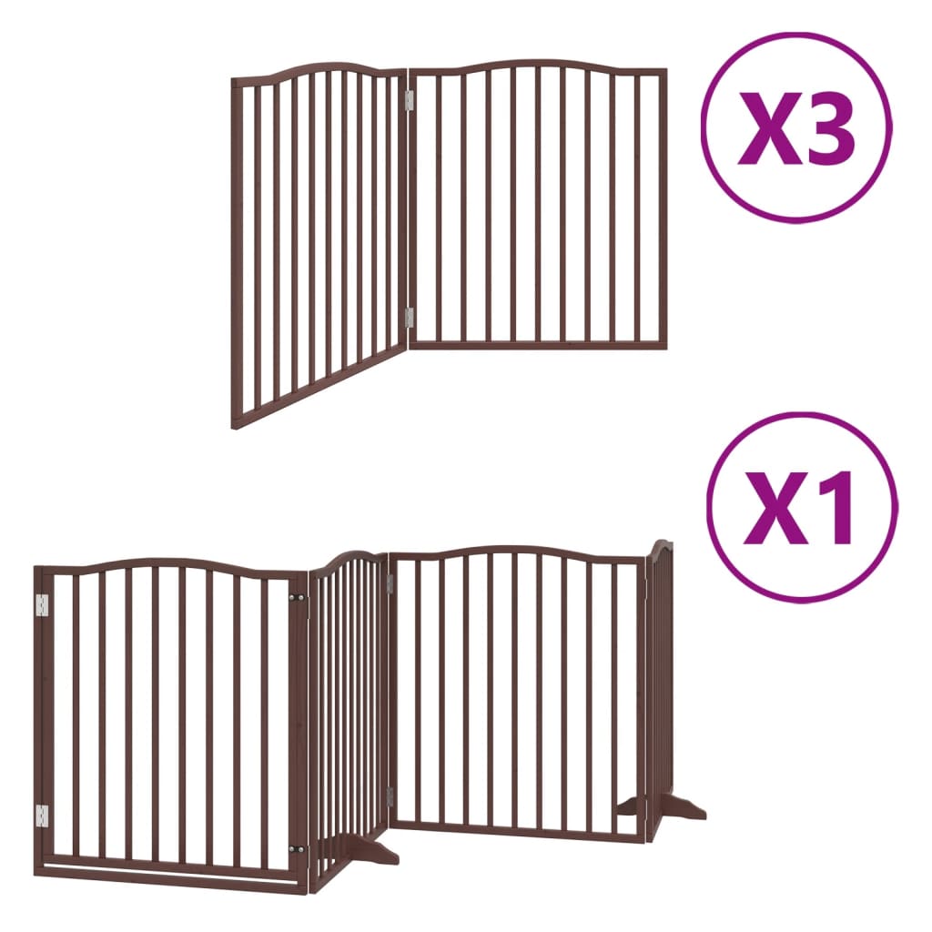 Barrière De Sécurité Pour Chien SOARS 204x60 Cm - 4 Panneaux Pliables En Bois MDF, Stable Sans Installation | Pour Escalier, Porte, Salon (Marron) - 4