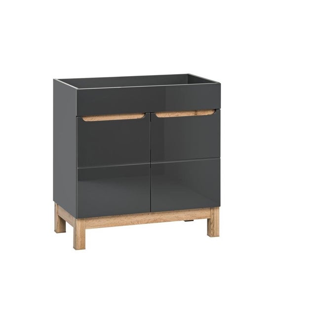 Meuble sous lavabo de salle de bain avec pieds - Graphite brillant - L60-H84-P45,5 - JAVA