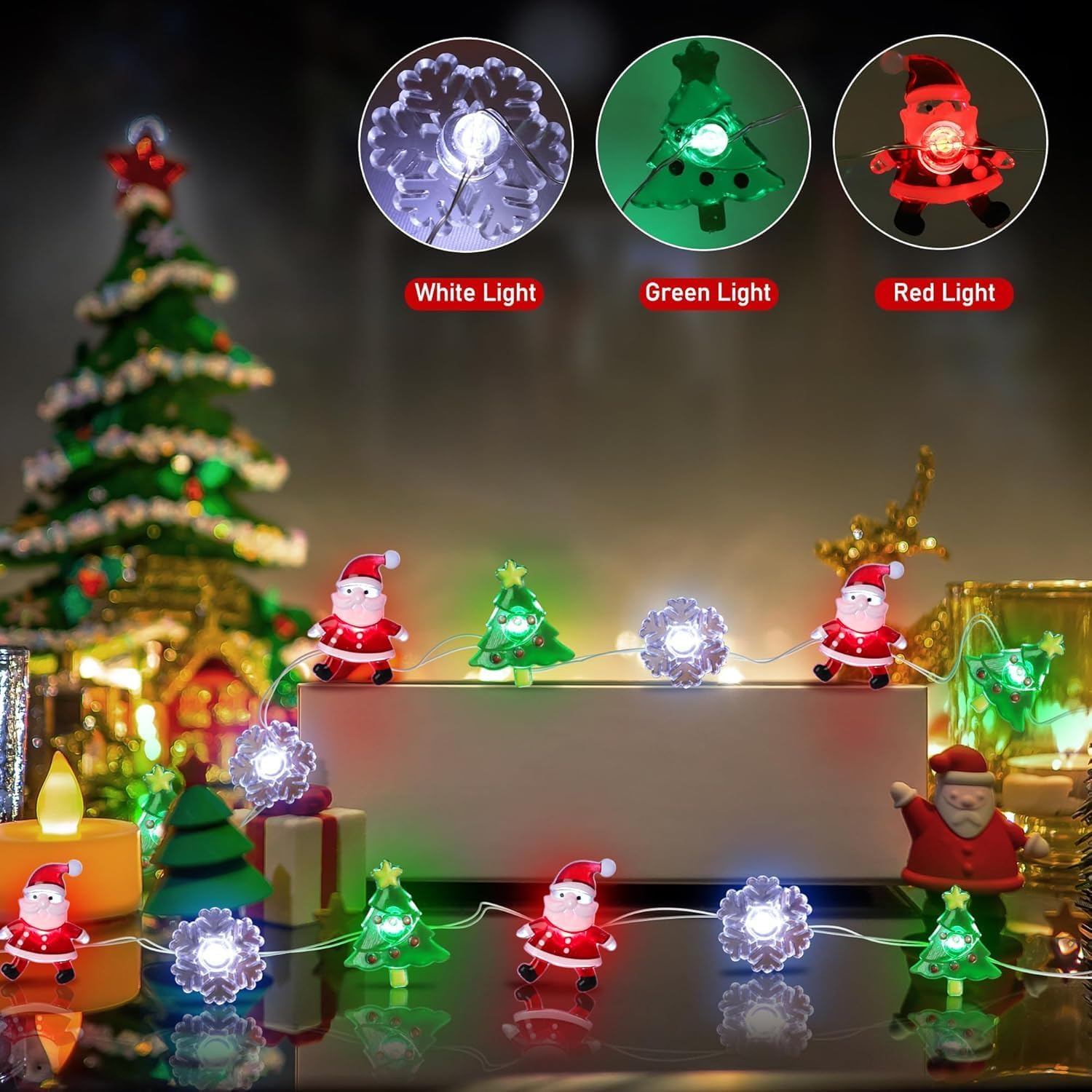 Świąteczne lampki choinkowe, 3M 30 LED, lampki choinkowe, lampki w kształcie płatków śniegu, oświetlenie wróżki Świętego Mikołaja - 3