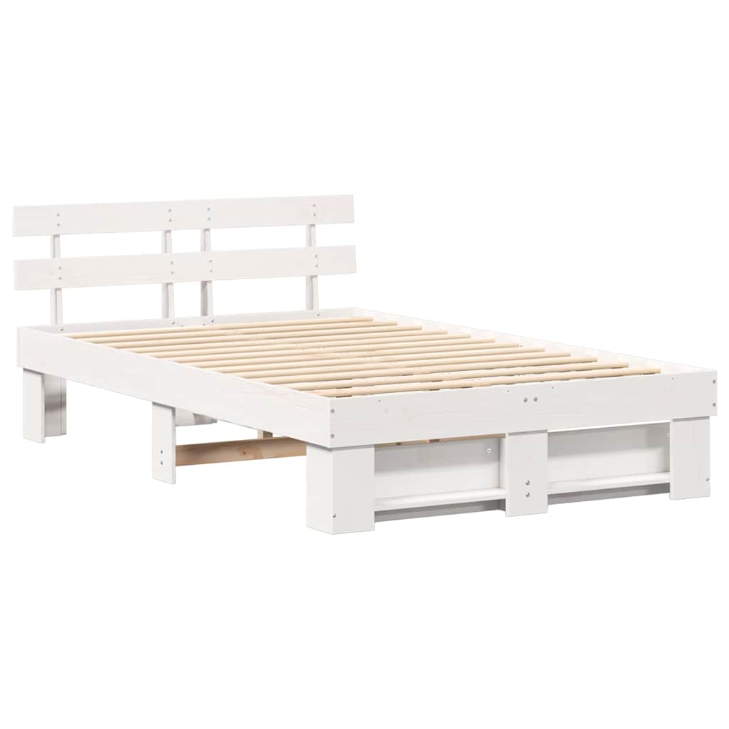 Cadre de lit avec tête de lit blanc 120 x 190 cm en pin massif - 4